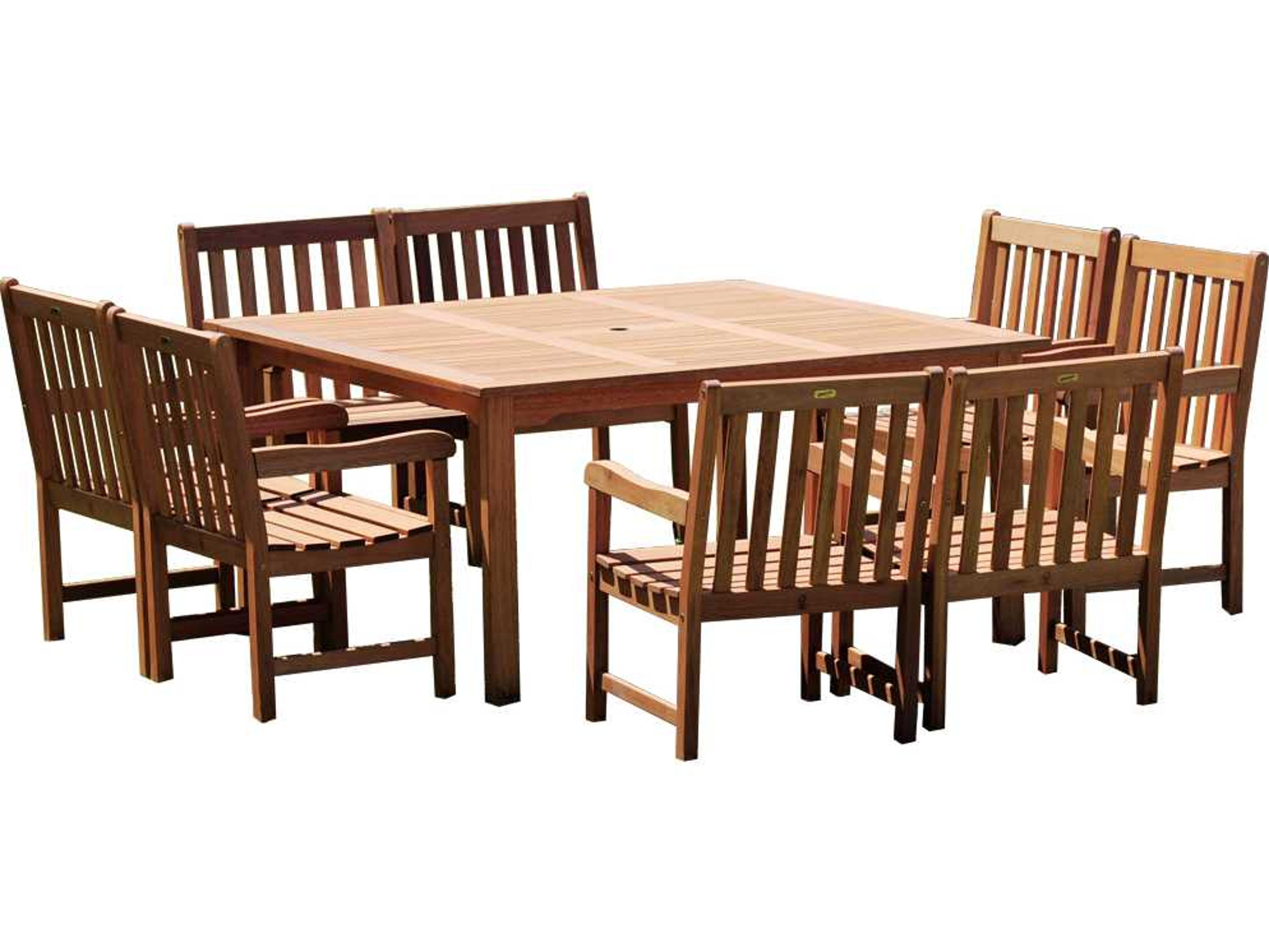 International Home Miami Amazonia Eucalyptus Square Nine Piece Milano Deluxe Outdoor Patio Dining Set
