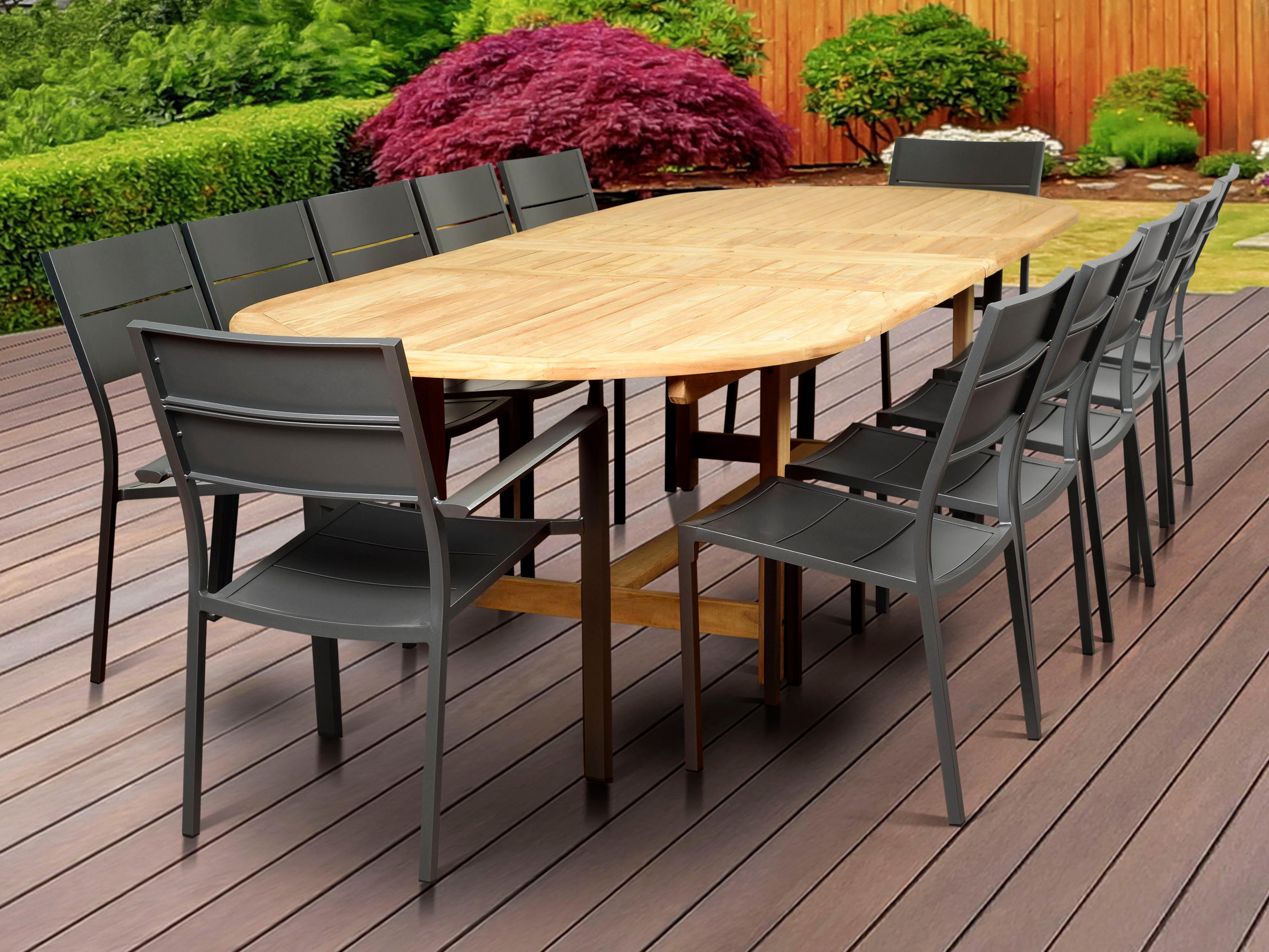 International Home Miami Amazonia Koningsdam 13 Piece Teak Double Extendable Rectangular Outdoor Dining Set