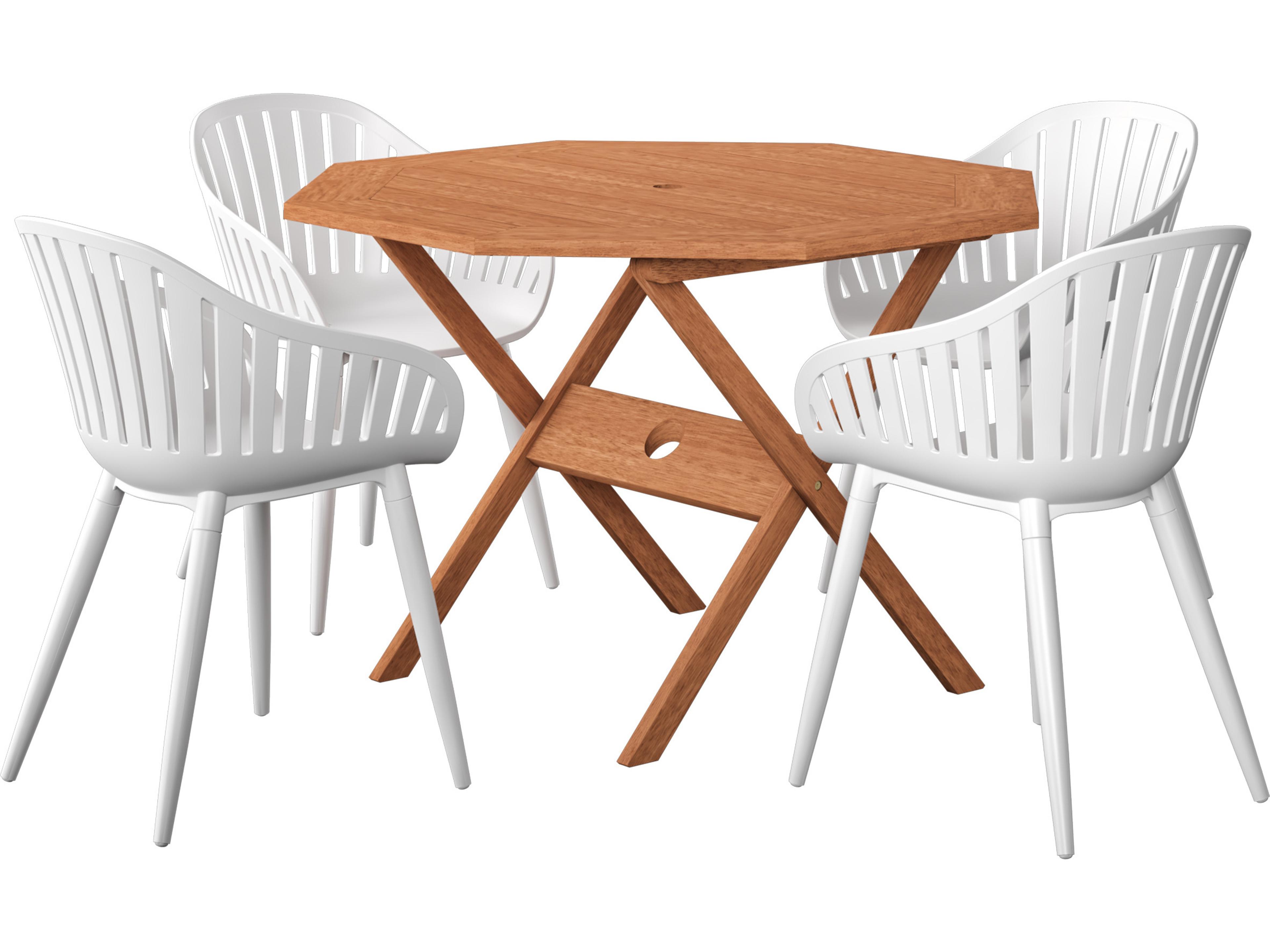 International Home Miami Amazonia Austria Eucalyptus 5 Piece Outdoor Octagonal dining set with White aluminum legs chairs