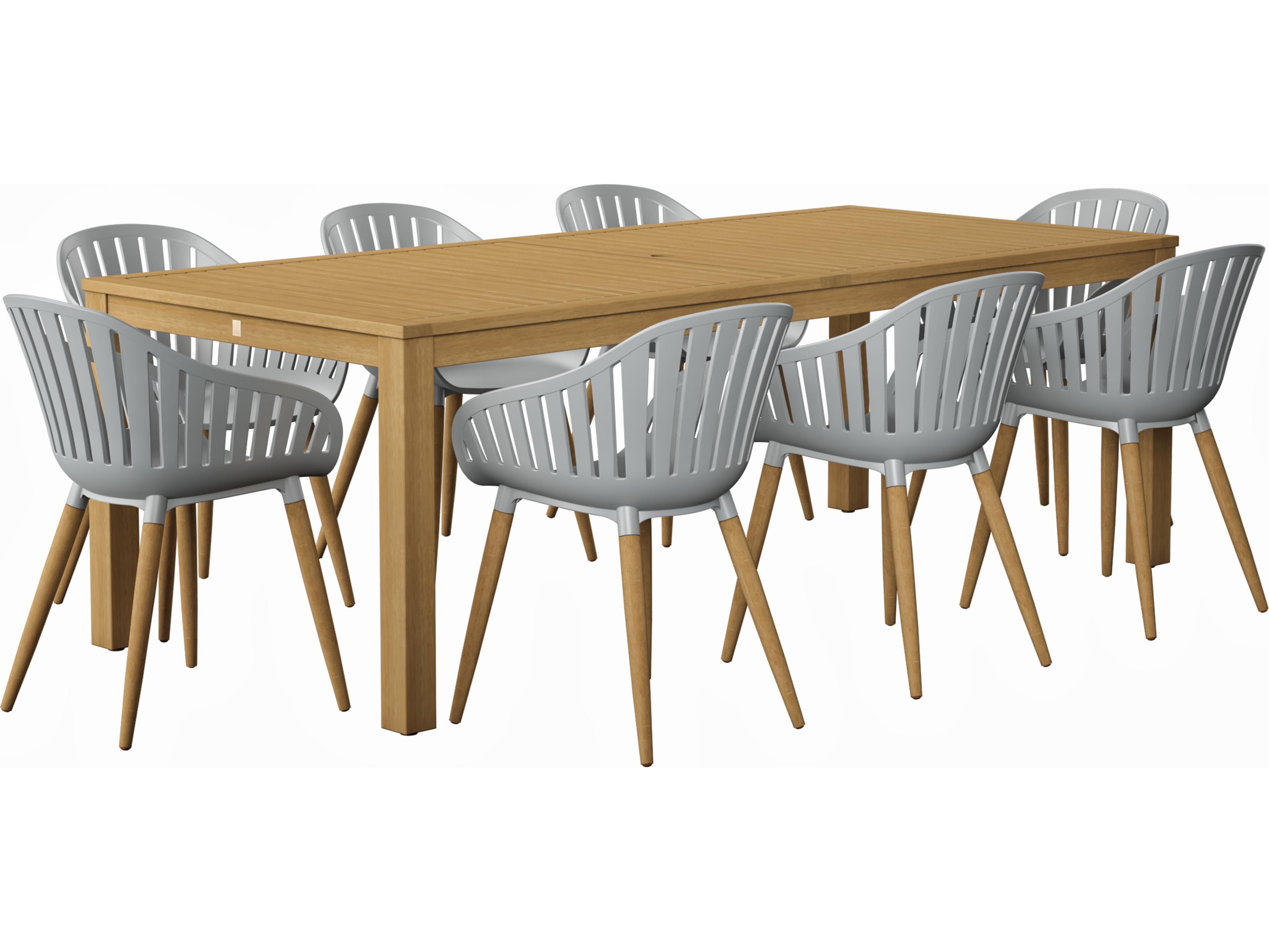 International Home Miami Amazonia Singapur Eucalyptus 9 Piece Outdoor Rectangular dining set with Grey chairs