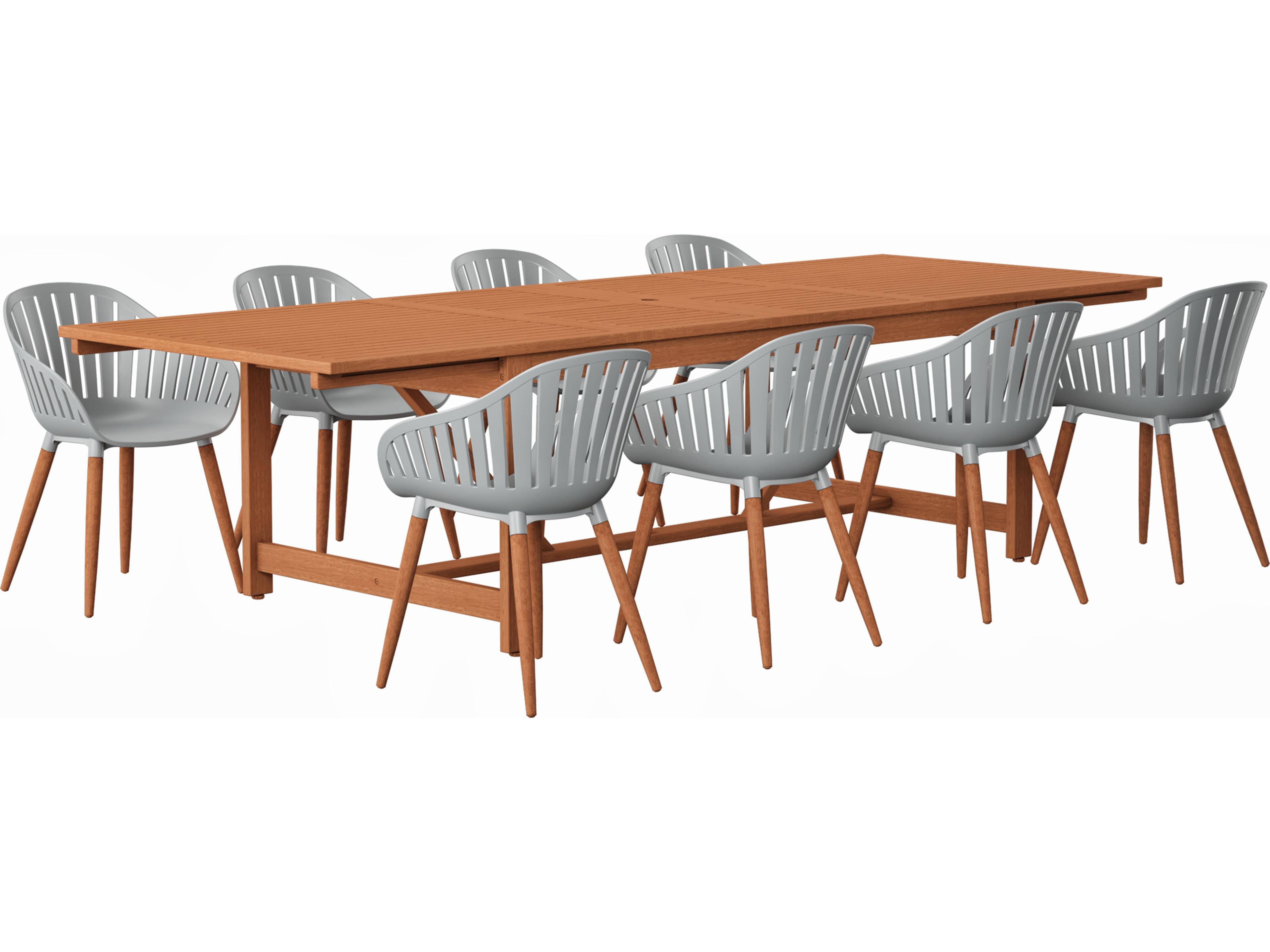 International Home Miami Amazonia Interlagos Word 9 Piece Outdoor Rectangular Extendable dining set with Grey chairs