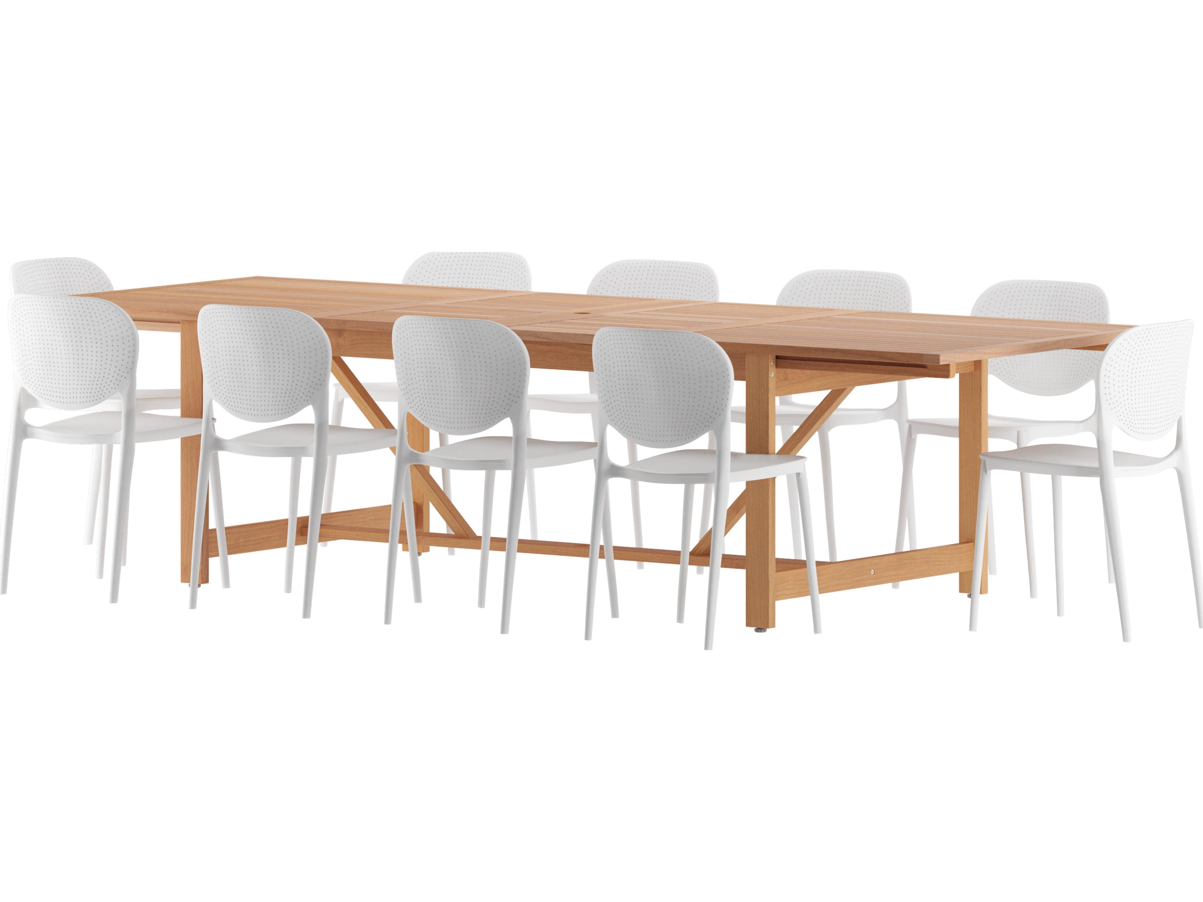 International Home Miami Amazonia Interlagos Word 11 Piece Outdoor Rectangular Extendable dining set with White Plastic chairs