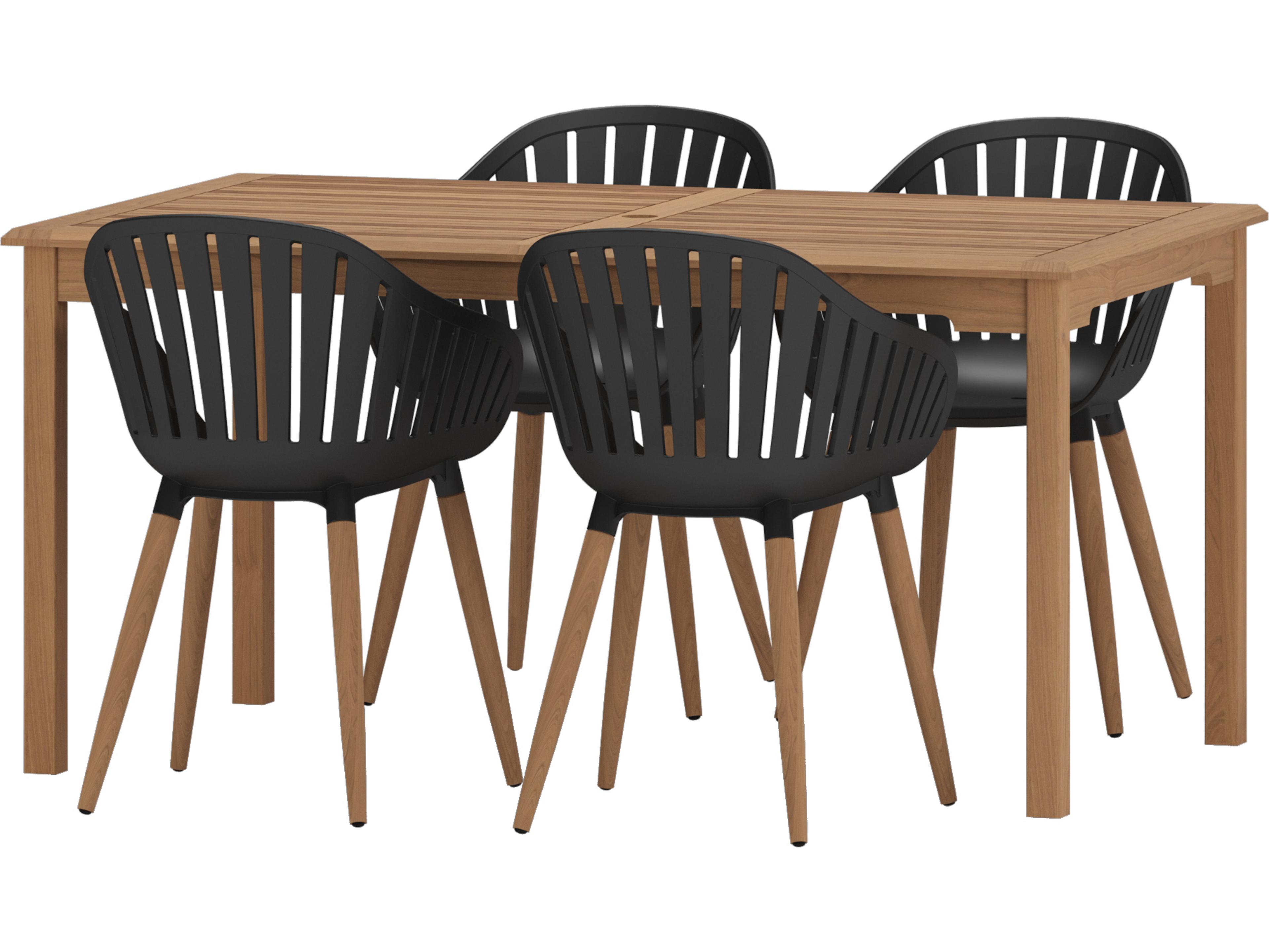 International Home Miami Amazonia Suzuka Teak 5 Piece Outdoor Rectangular dining set with Black chairs