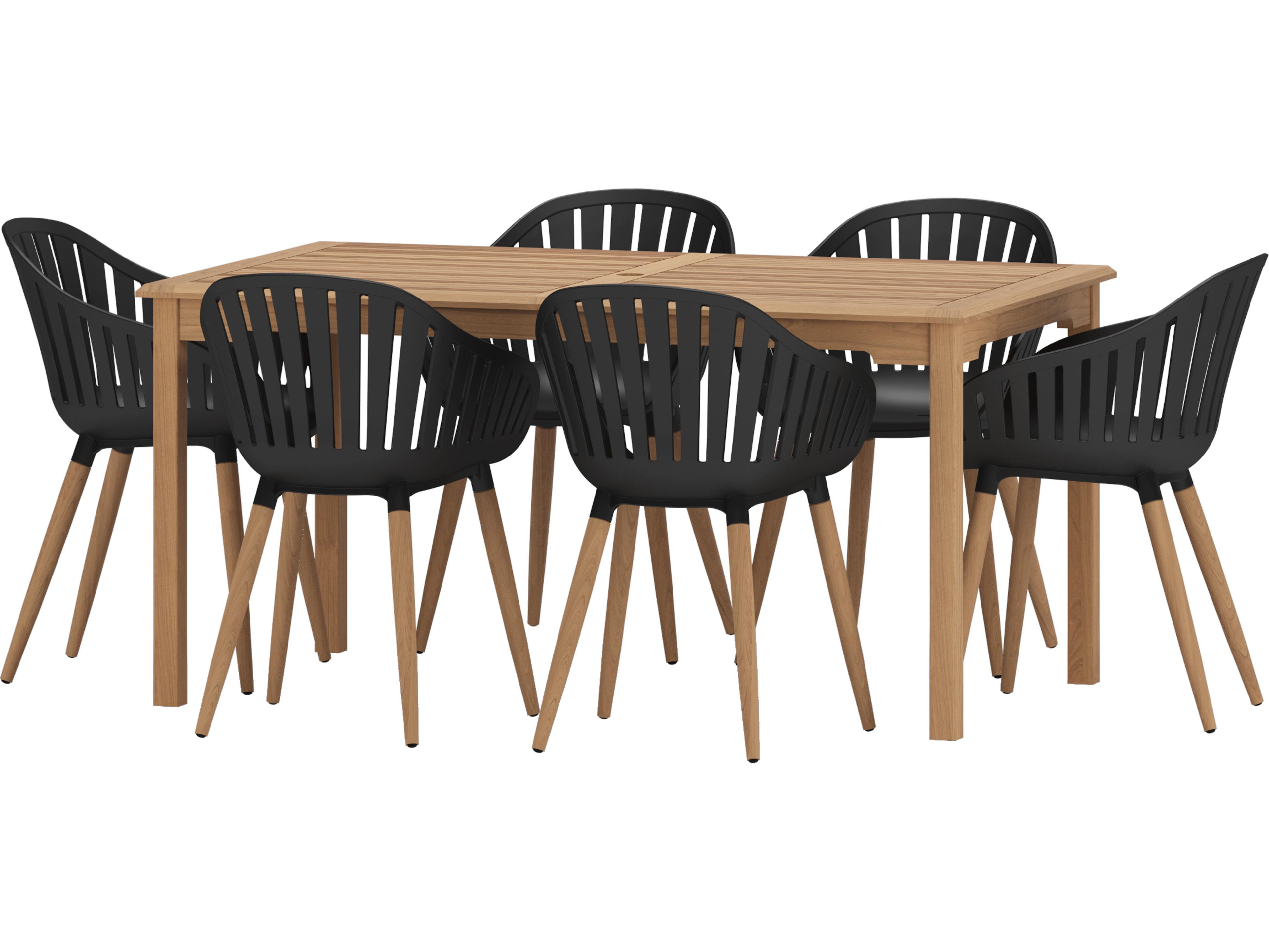 International Home Miami Amazonia Suzuka Teak 7 Piece Outdoor Rectangular dining set with Black chairs