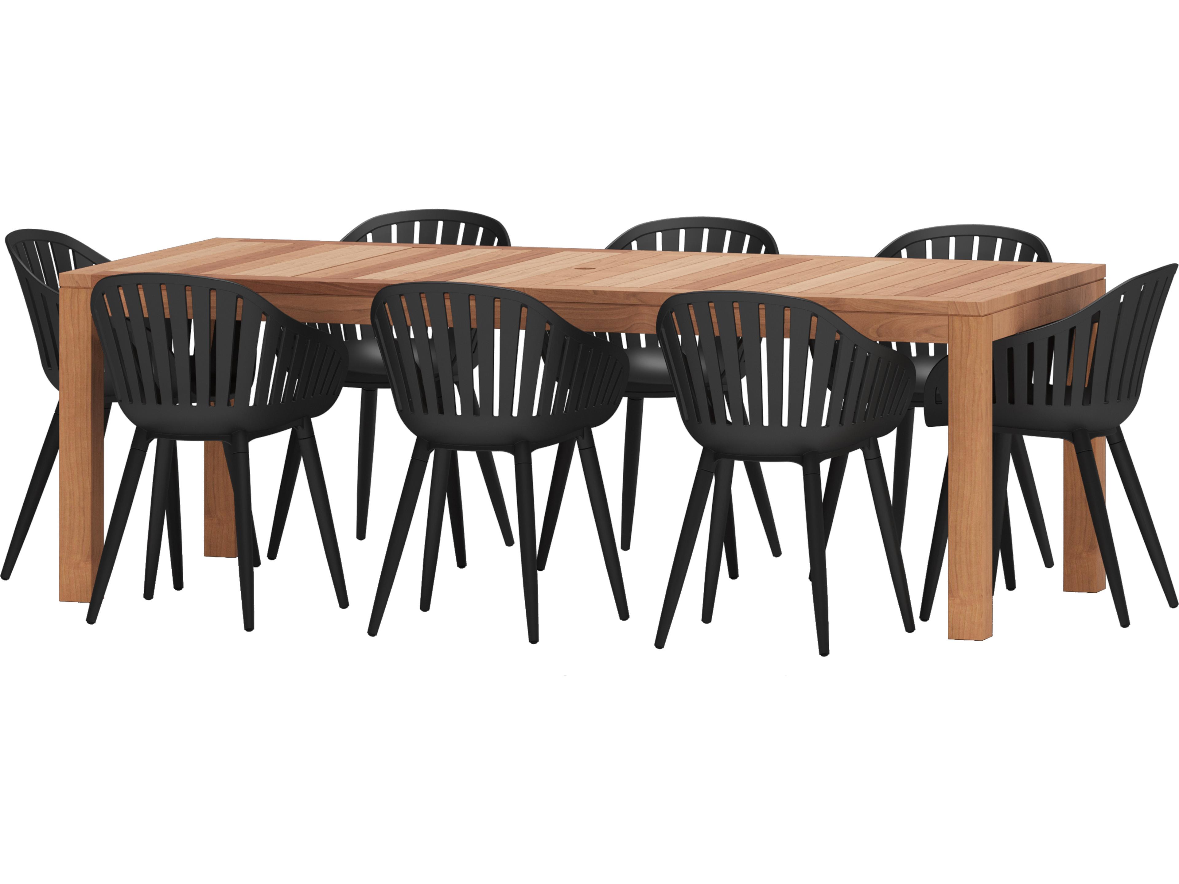 International Home Miami Amazonia Mexico Teak 9 Piece Outdoor Rectangular dining set with Black aluminum legs chairs