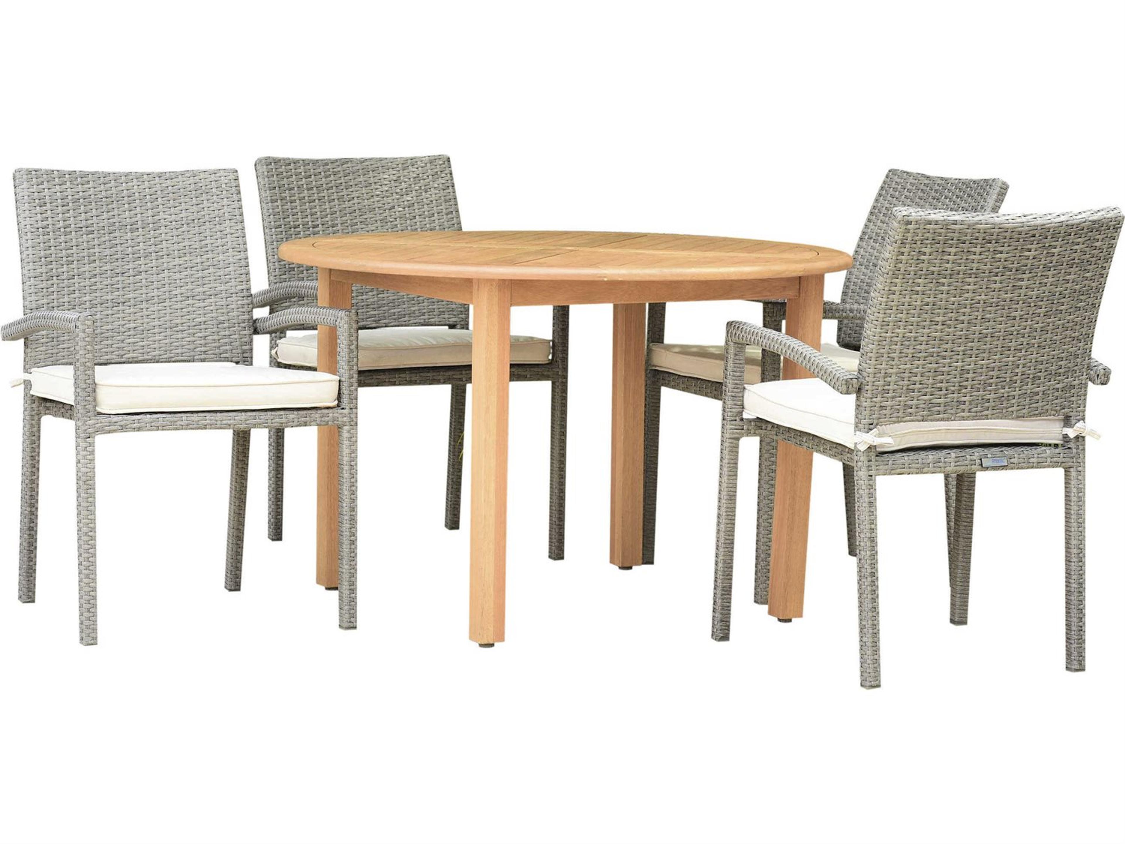 International Home Miami Amazonia Damian 5 Piece Round Wood Outdoor Patio Dining Set