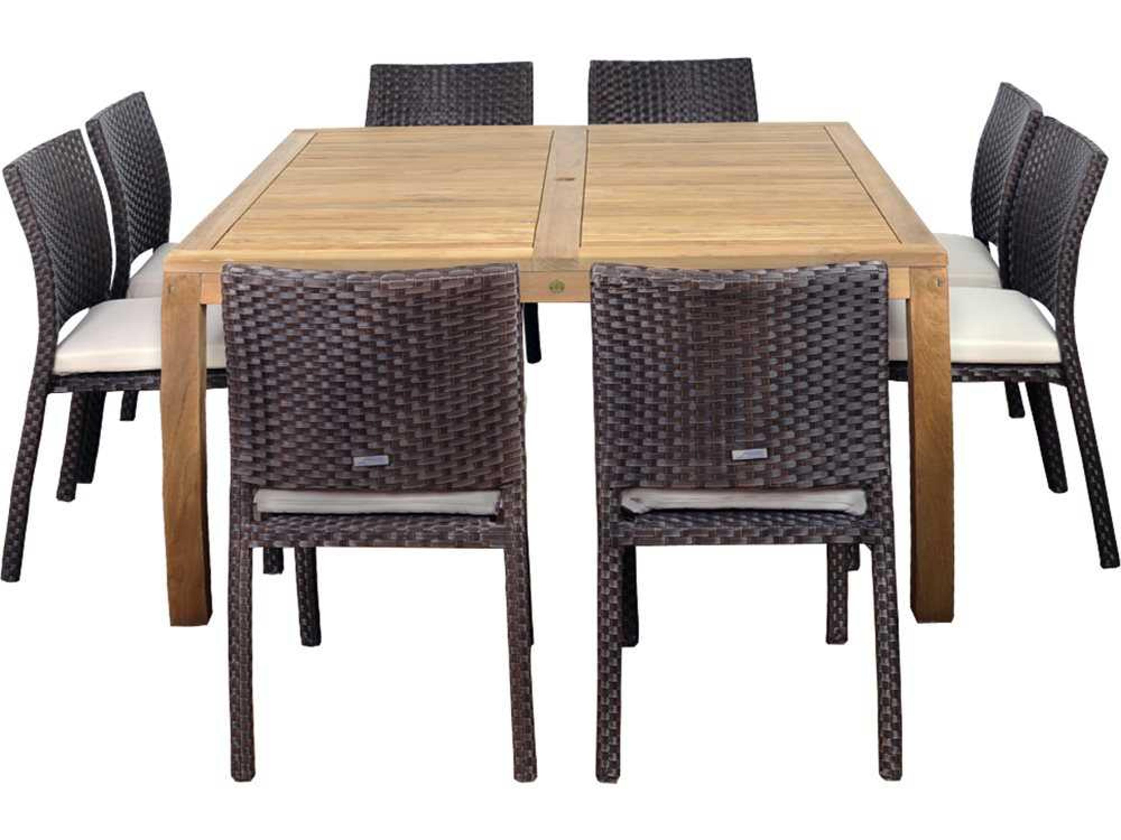 International Home Miami Amazonia Teak & Wicker Square Nine Piece Georgia Outdoor Patio Dining Set with Off-White Cushions