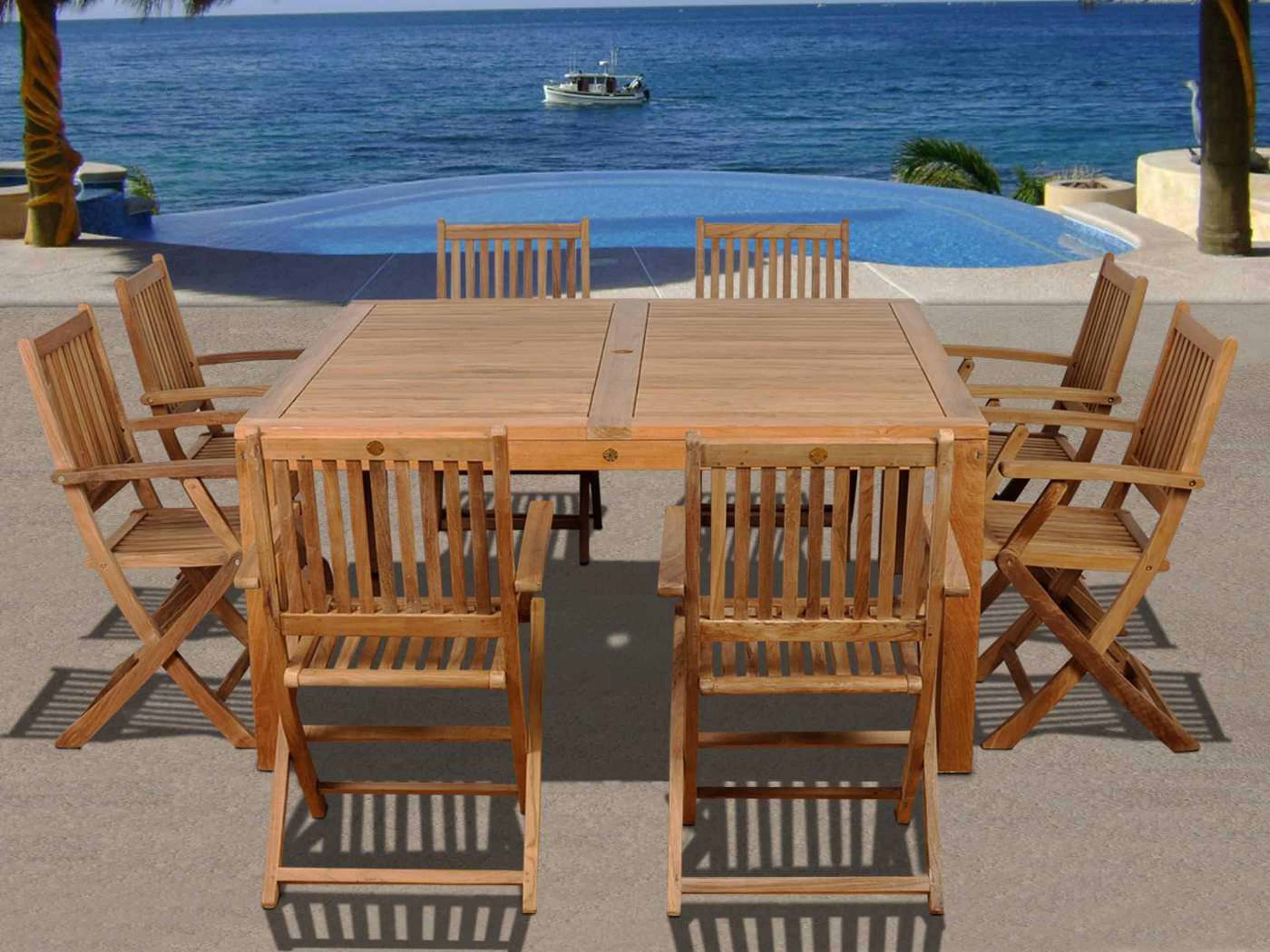 International Home Miami Amazonia Teak Square Nine Piece Dubai Outdoor Patio Dining Set