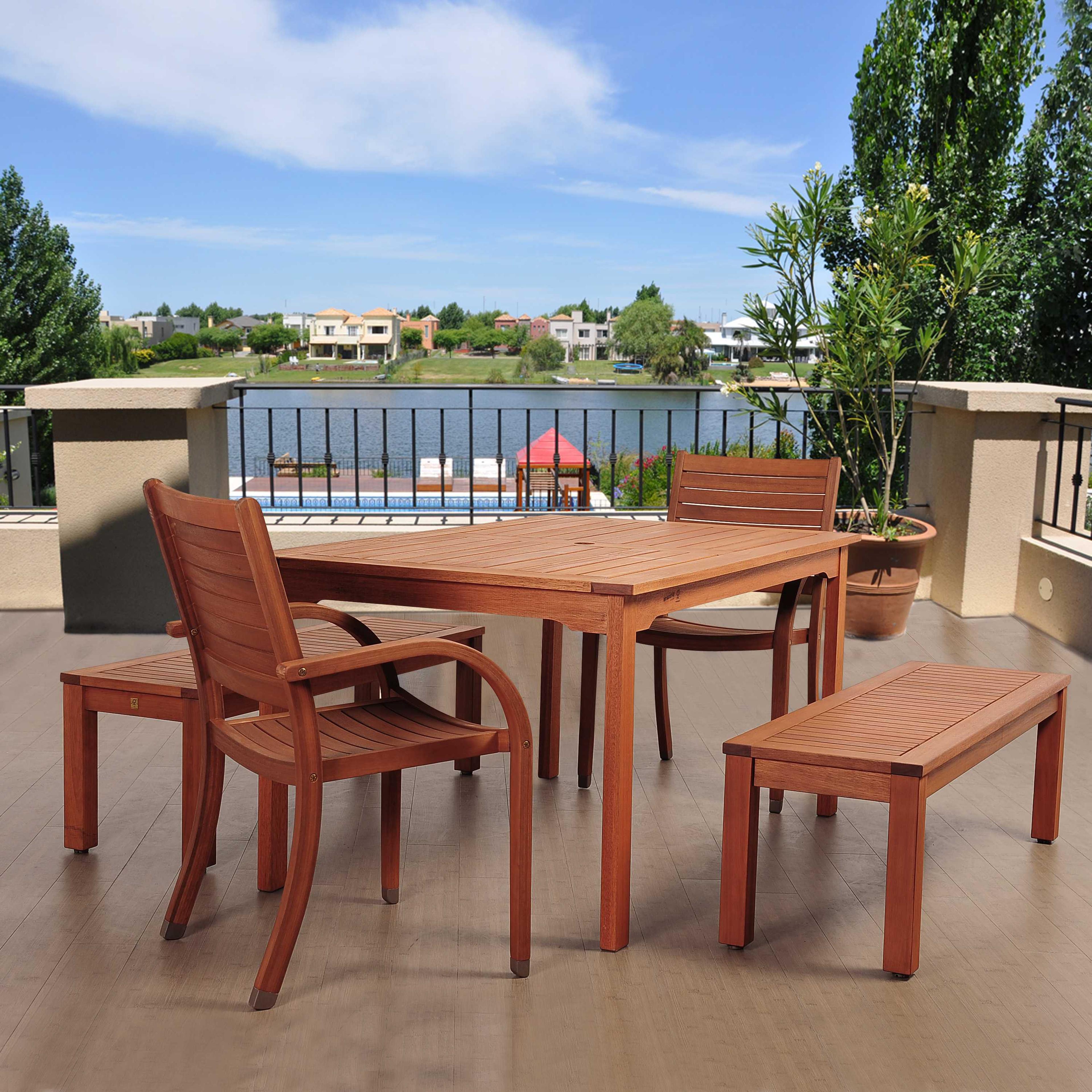 International Home Miami Amazonia Eucalyptus Richfield 5 Piece Eucalyptus Rectangular Outdoor Patio Dining Set