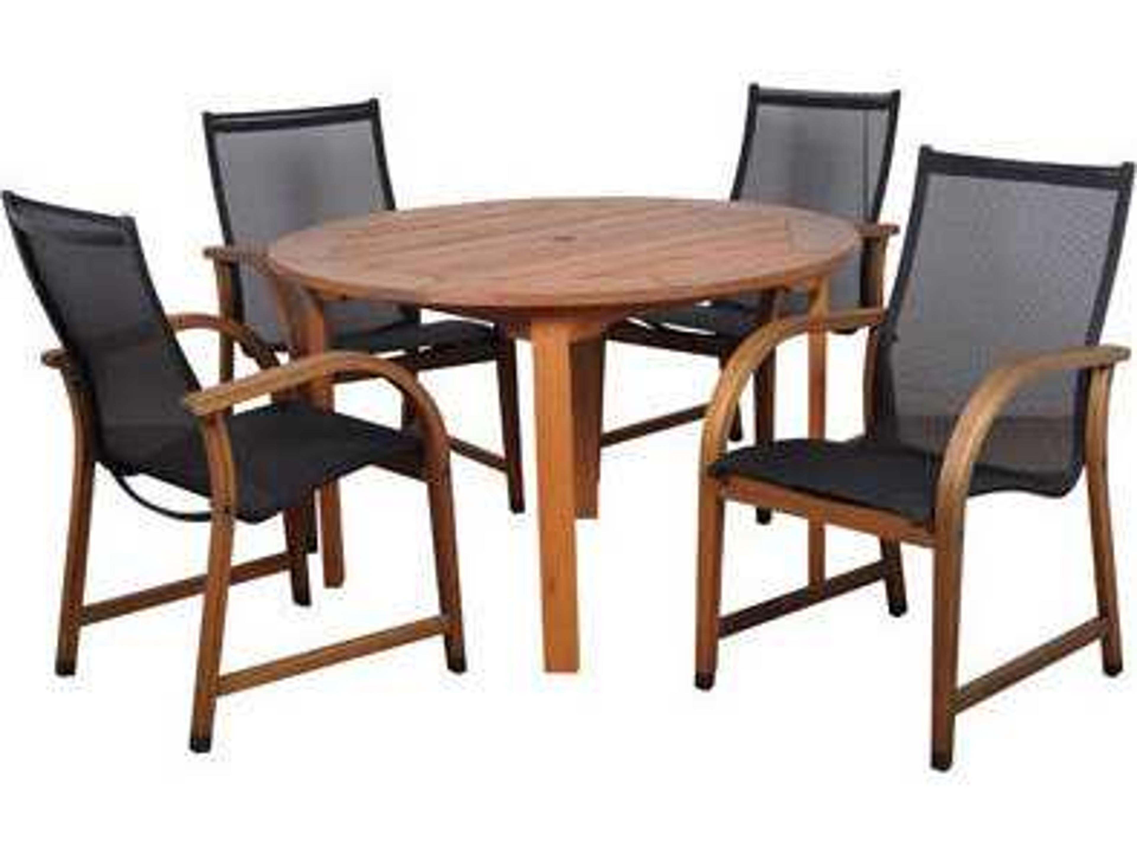 International Home Miami Amazonia Eucalyptus Round Five Piece Bahamas Patio Dining Set