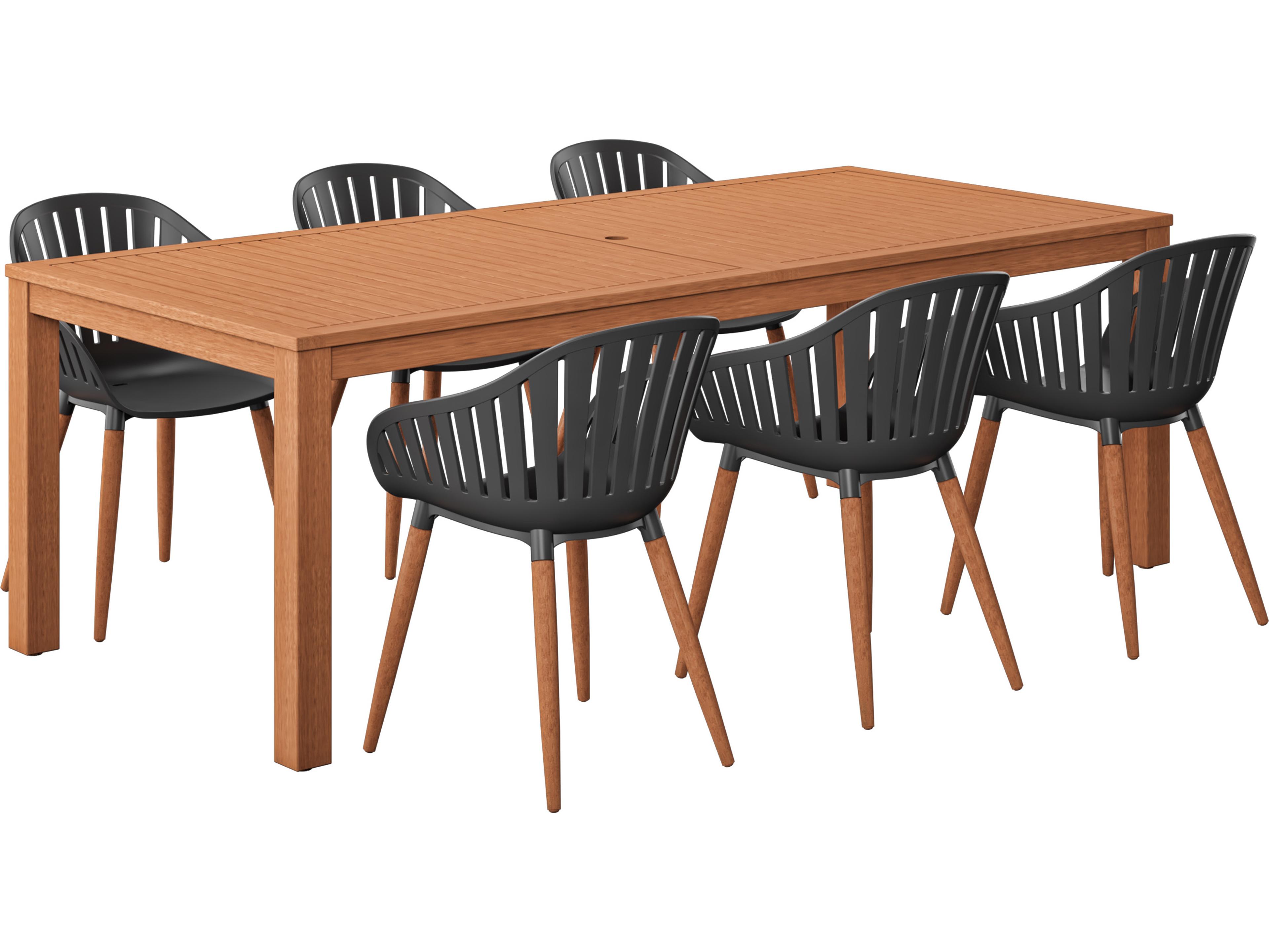 International Home Miami Amazonia Wood Resin Brown/Black 7 Piece Rectangular Outdoor Dining Set