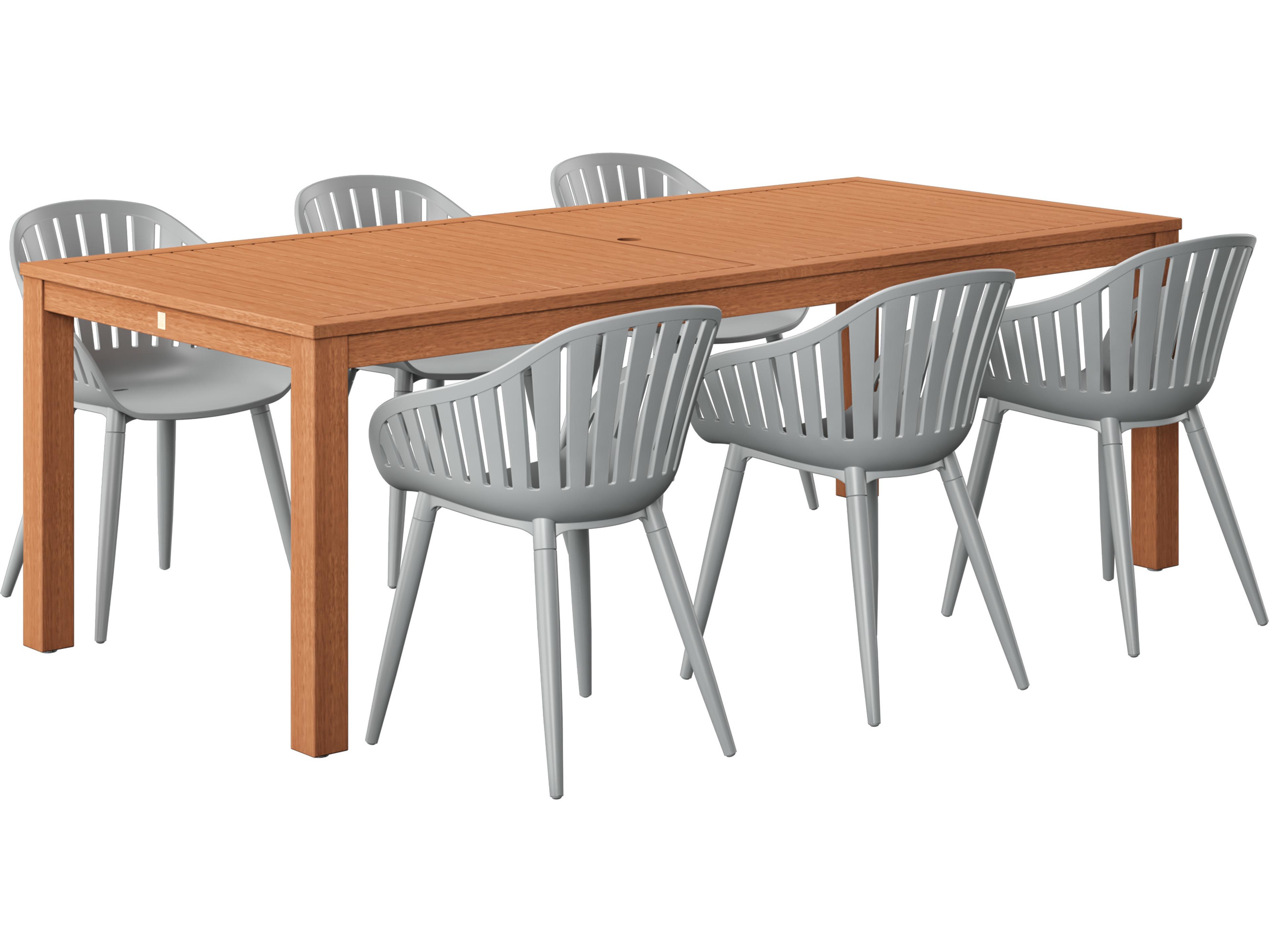 International Home Miami Amazonia Wood Aluminum Brown/Grey 7 Piece Rectangular Outdoor Dining Set