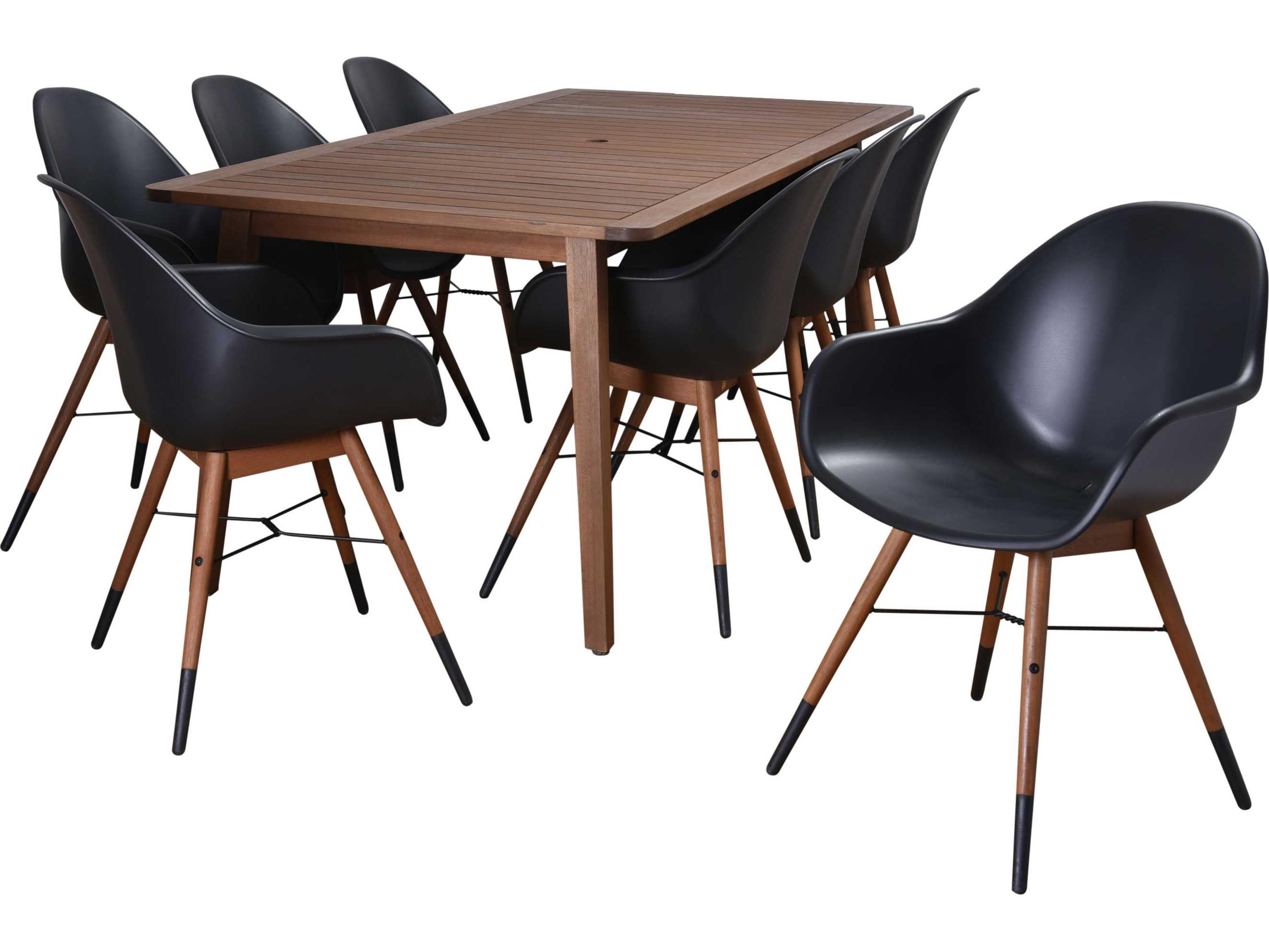 International Home Miami Amazonia Charlotte 9 Piece Eucalyptus Rectangular Outdoor Dining Set Black