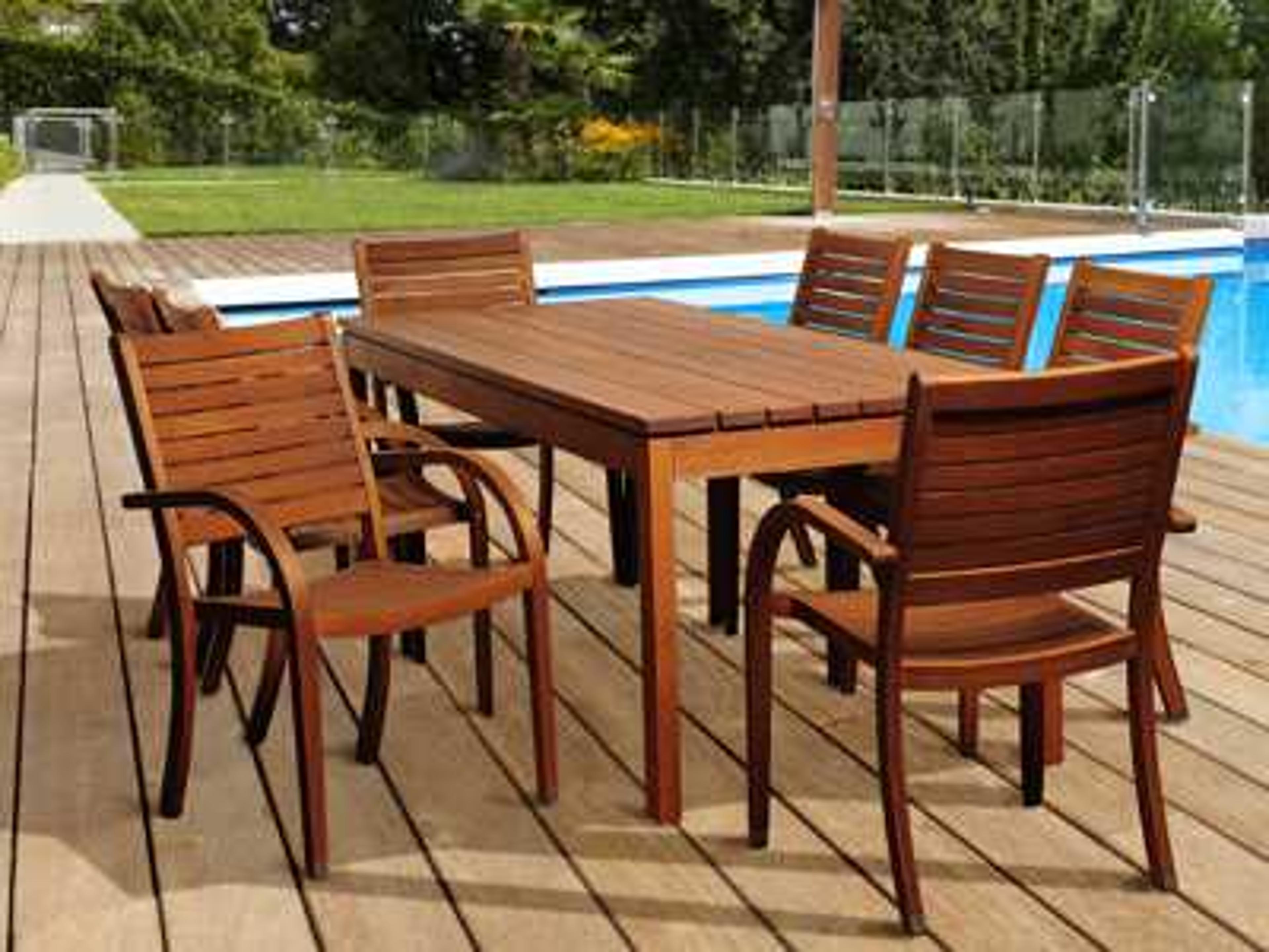 International Home Miami Amazonia Eucalyptus Rectangular Nine Piece Freeman Patio Dining Set