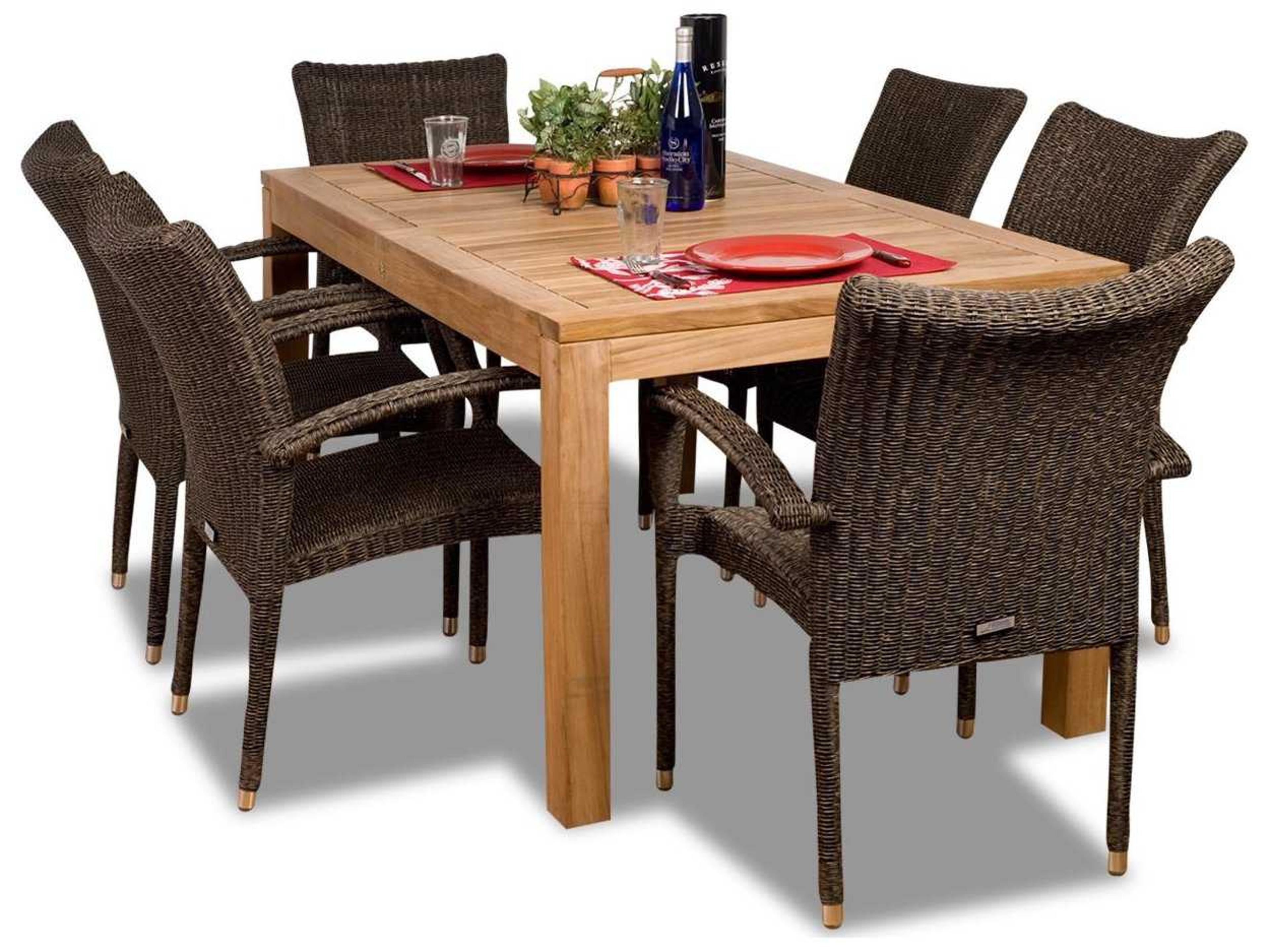 International Home Miami Amazonia Teak & Wicker Rectangular Seven Piece Brussels Patio Dining Set