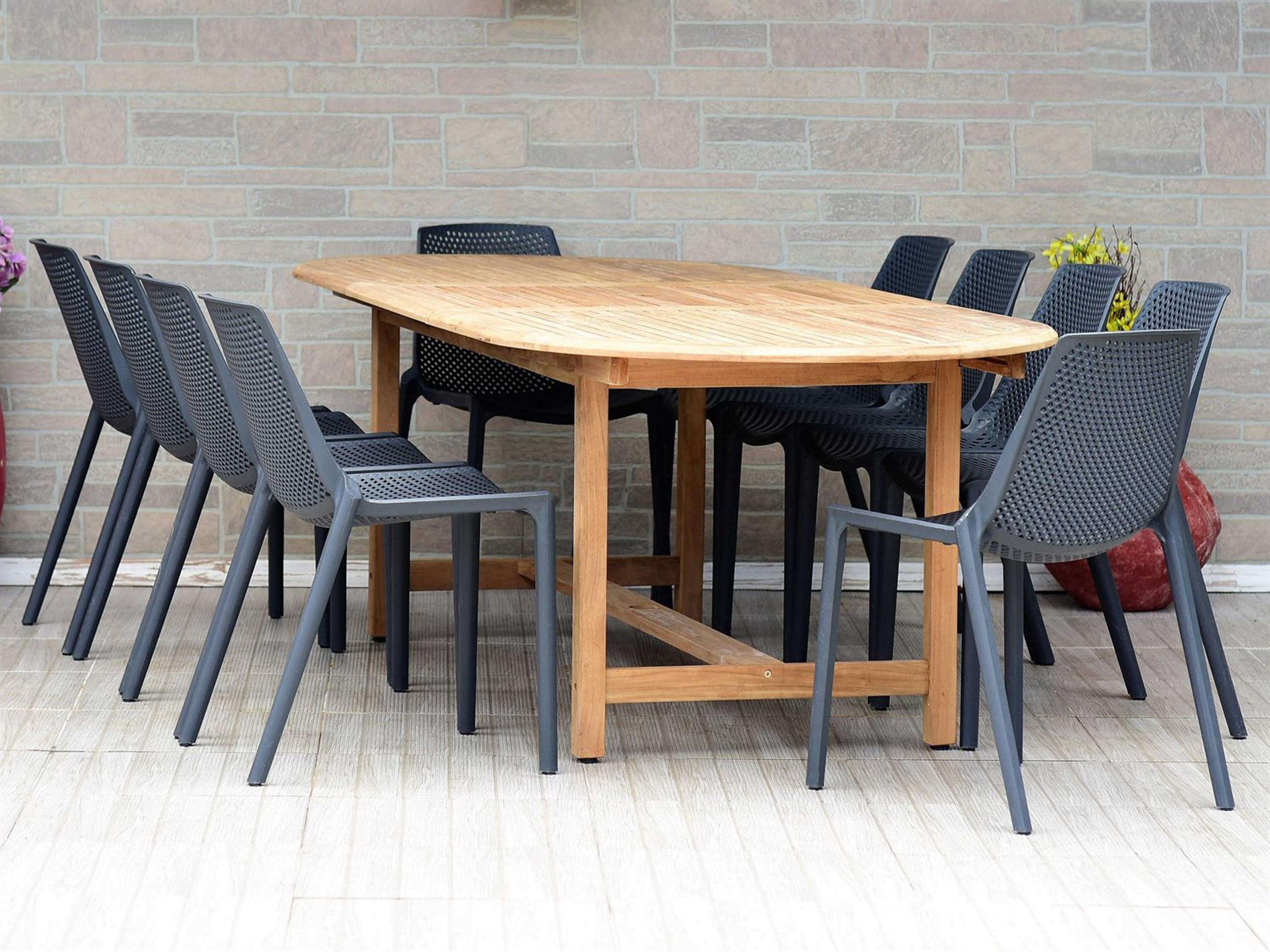 International Home Miami Amazonia Madrid 11 Piece Oval Wood Outdoor Patio Dining Set