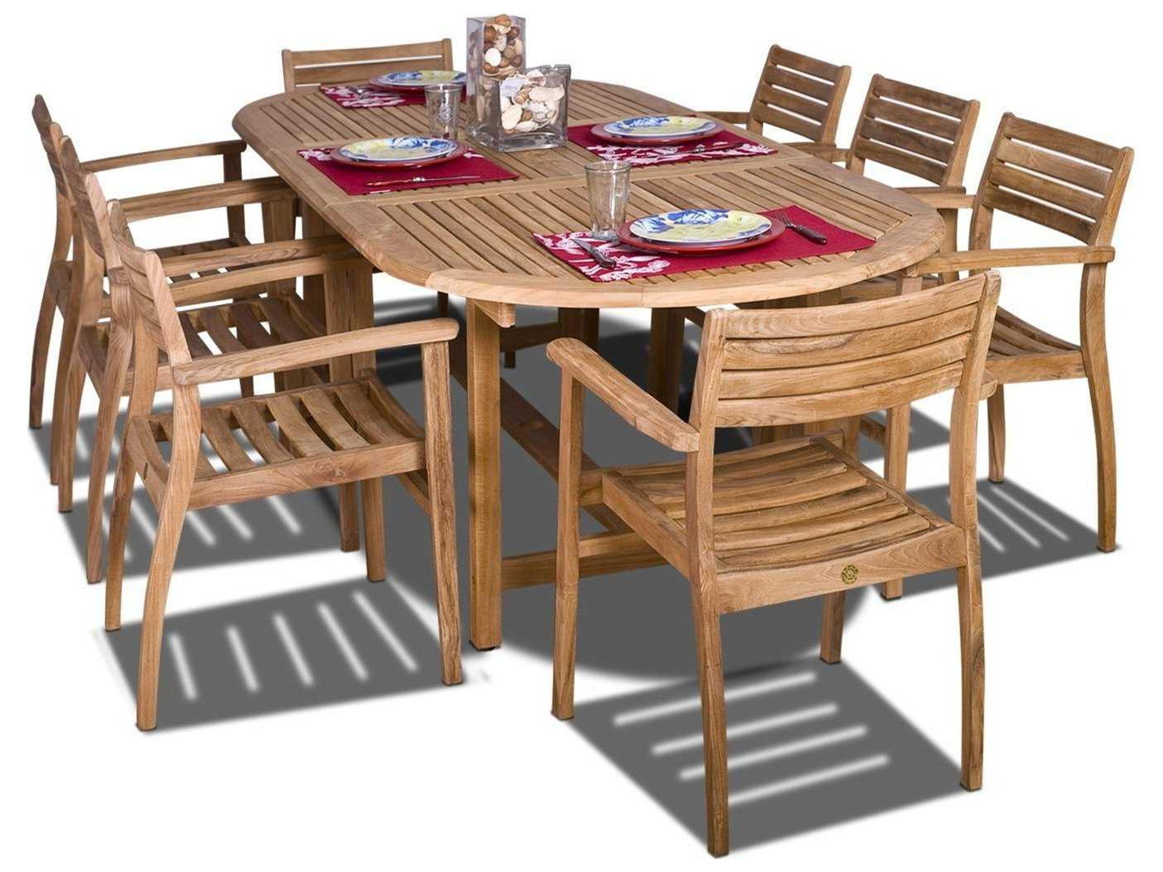 International Home Miami Amazonia Teak Oval Nine Piece Extendable Coventry Outdoor Dining Set