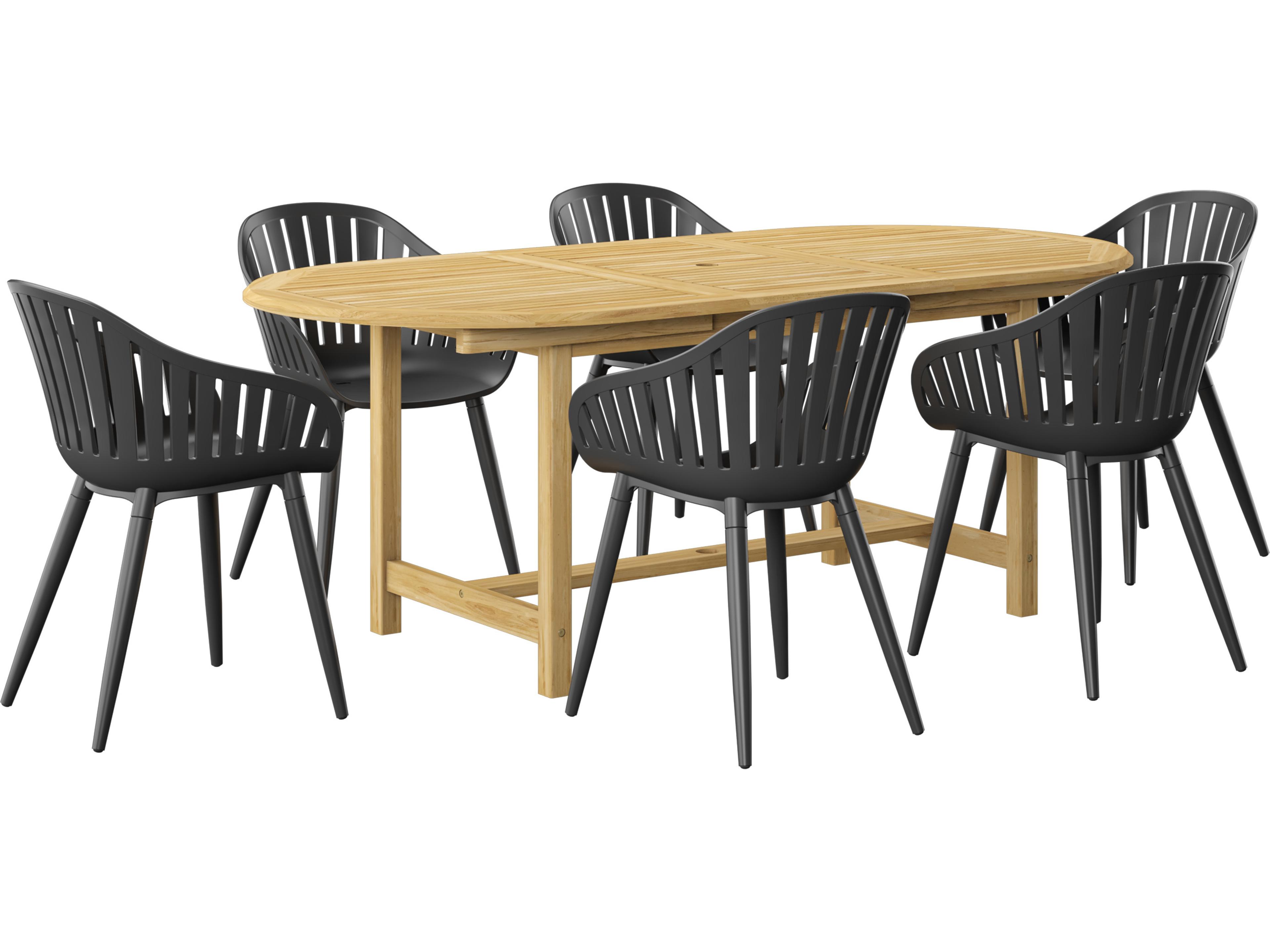 International Home Miami Amazonia Teak Wood Aluminum Brown/Black 7 Piece Oval Outdoor Patio Dining Set