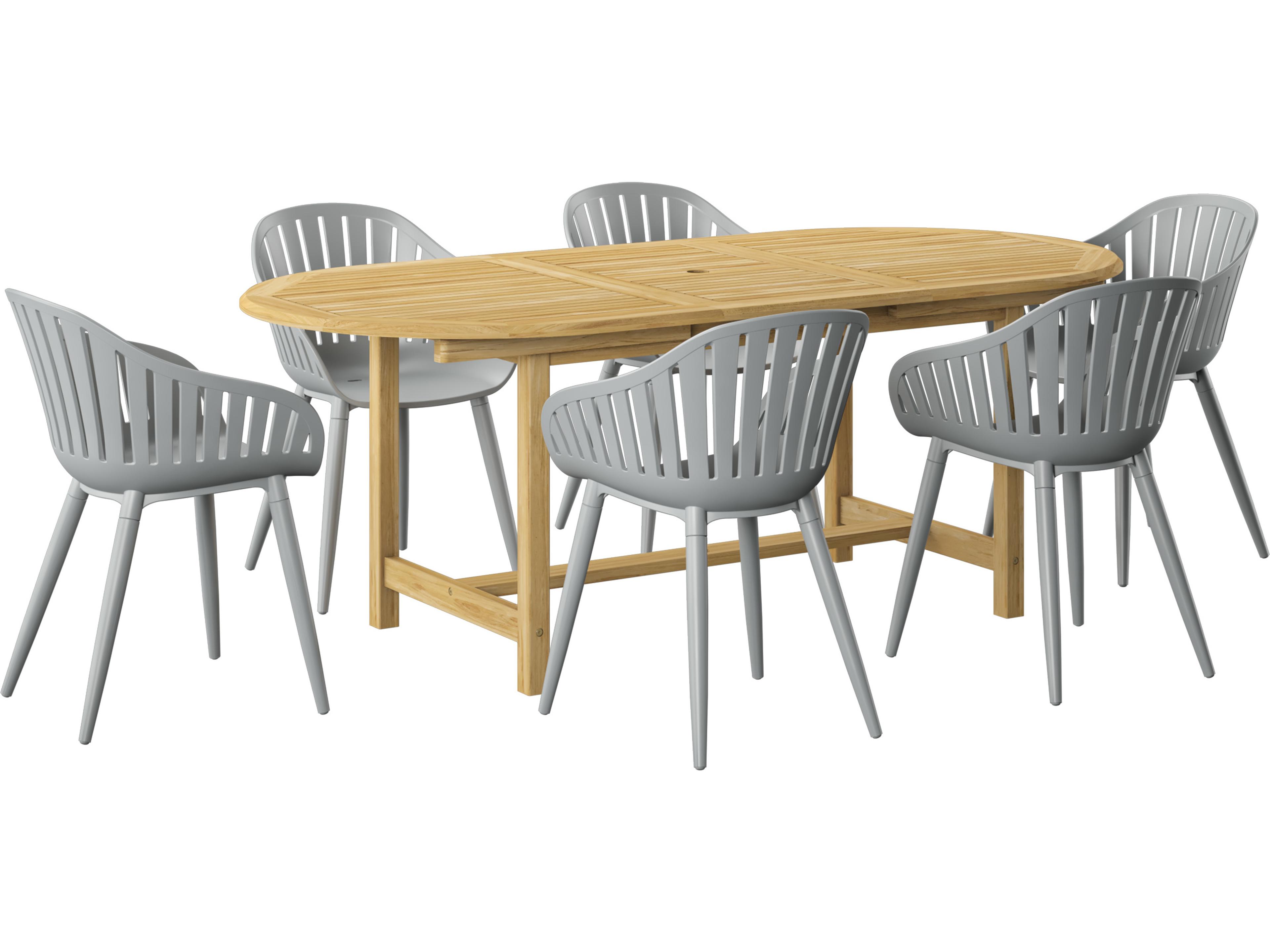 International Home Miami Amazonia Teak Wood Aluminum Brown/Grey 7 Piece Oval Patio Dining Set