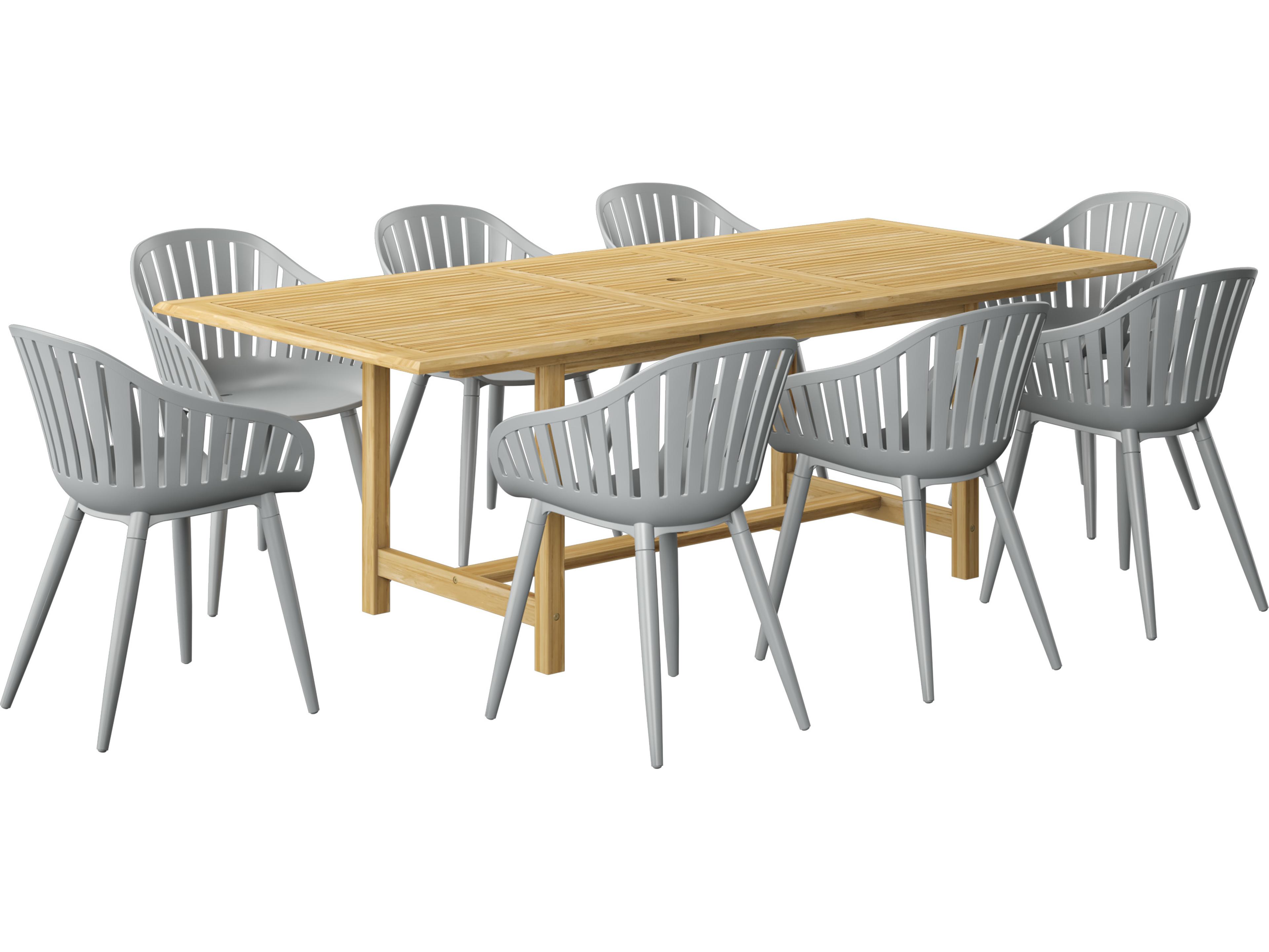 International Home Miami Amazonia Teak Wood Aluminum Brown/Grey 9 Piece Rectangular Outdoor Dining Set