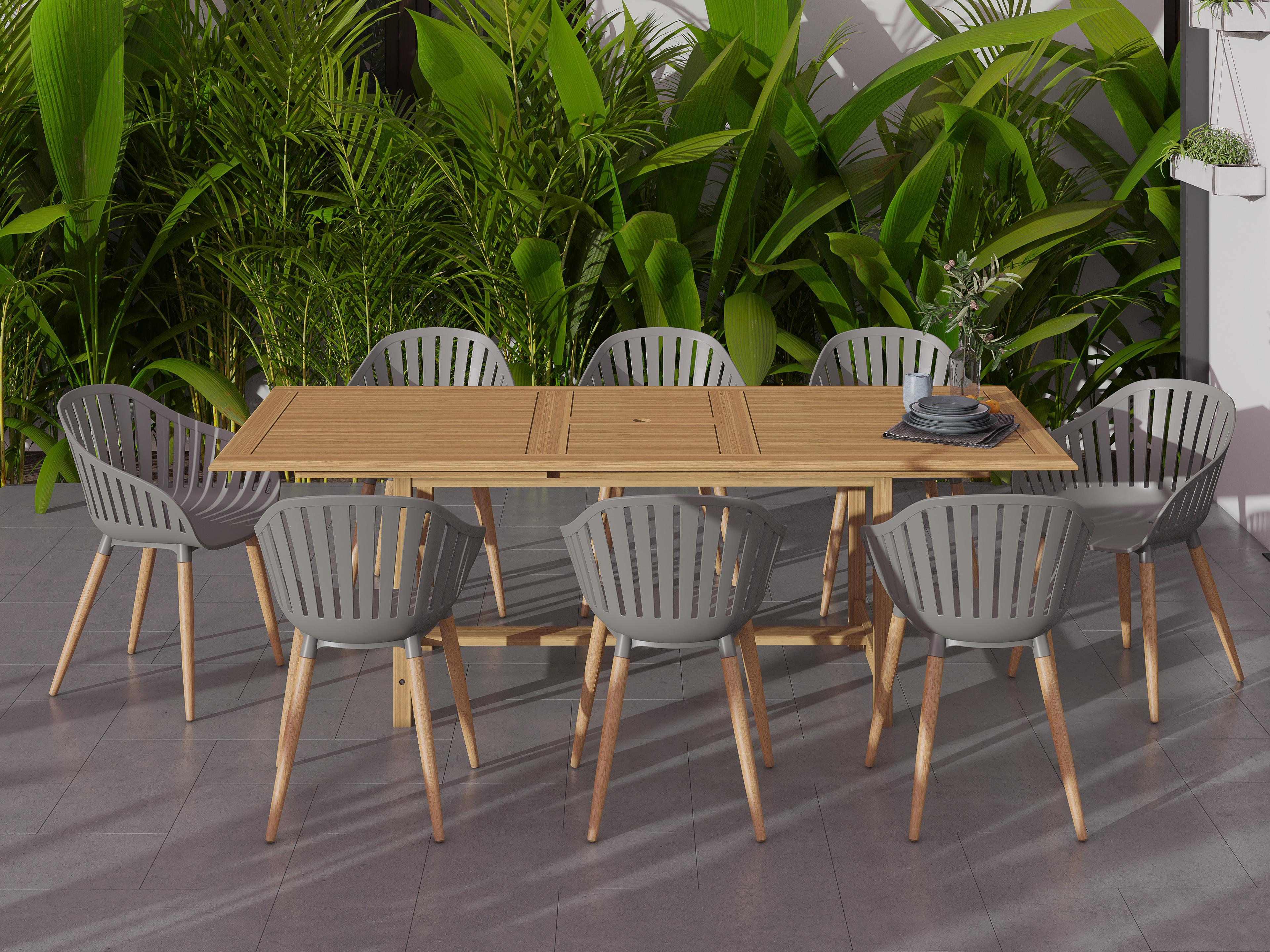 International Home Miami Amazonia 9 Piece Rectangular Outdoor Patio Dining Set Certified Teak