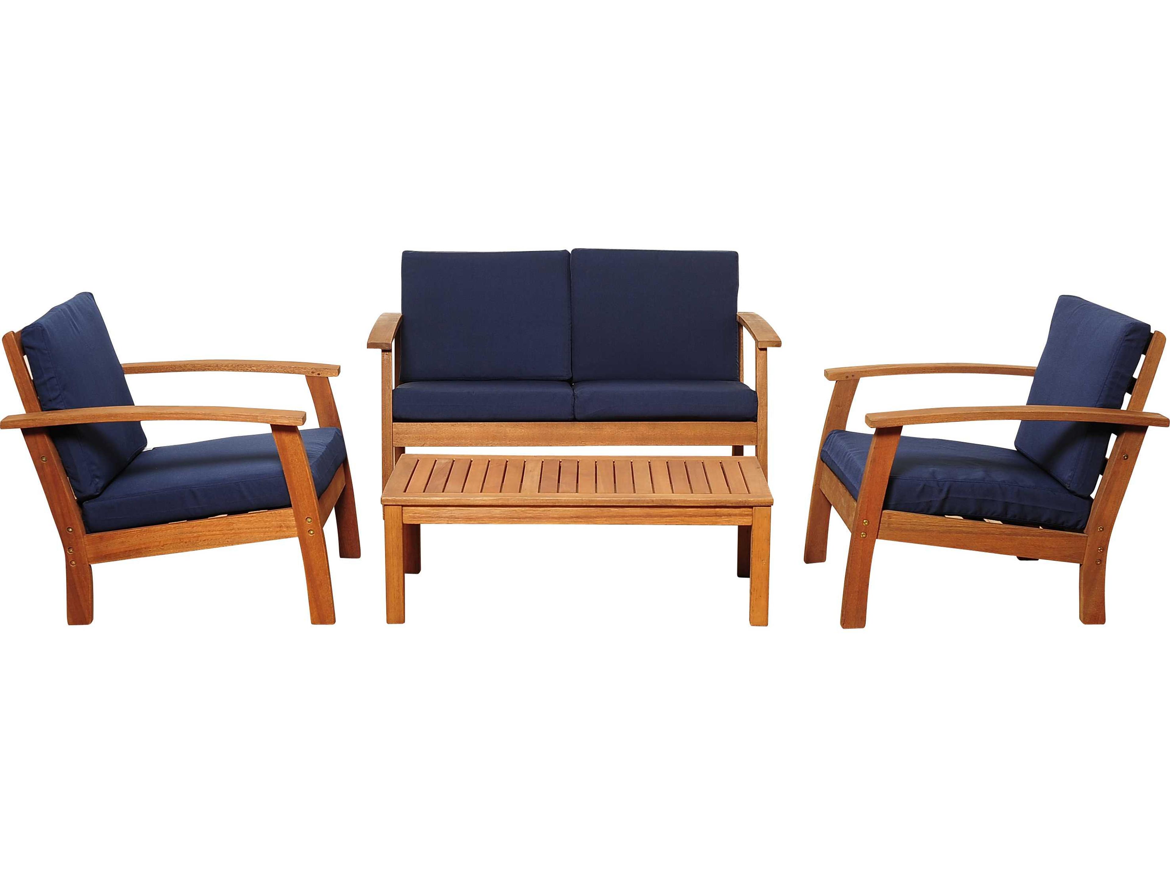 International Home Miami Amazonia Eucalyptus Four Piece Murano Conversation Set with Blue Cushions