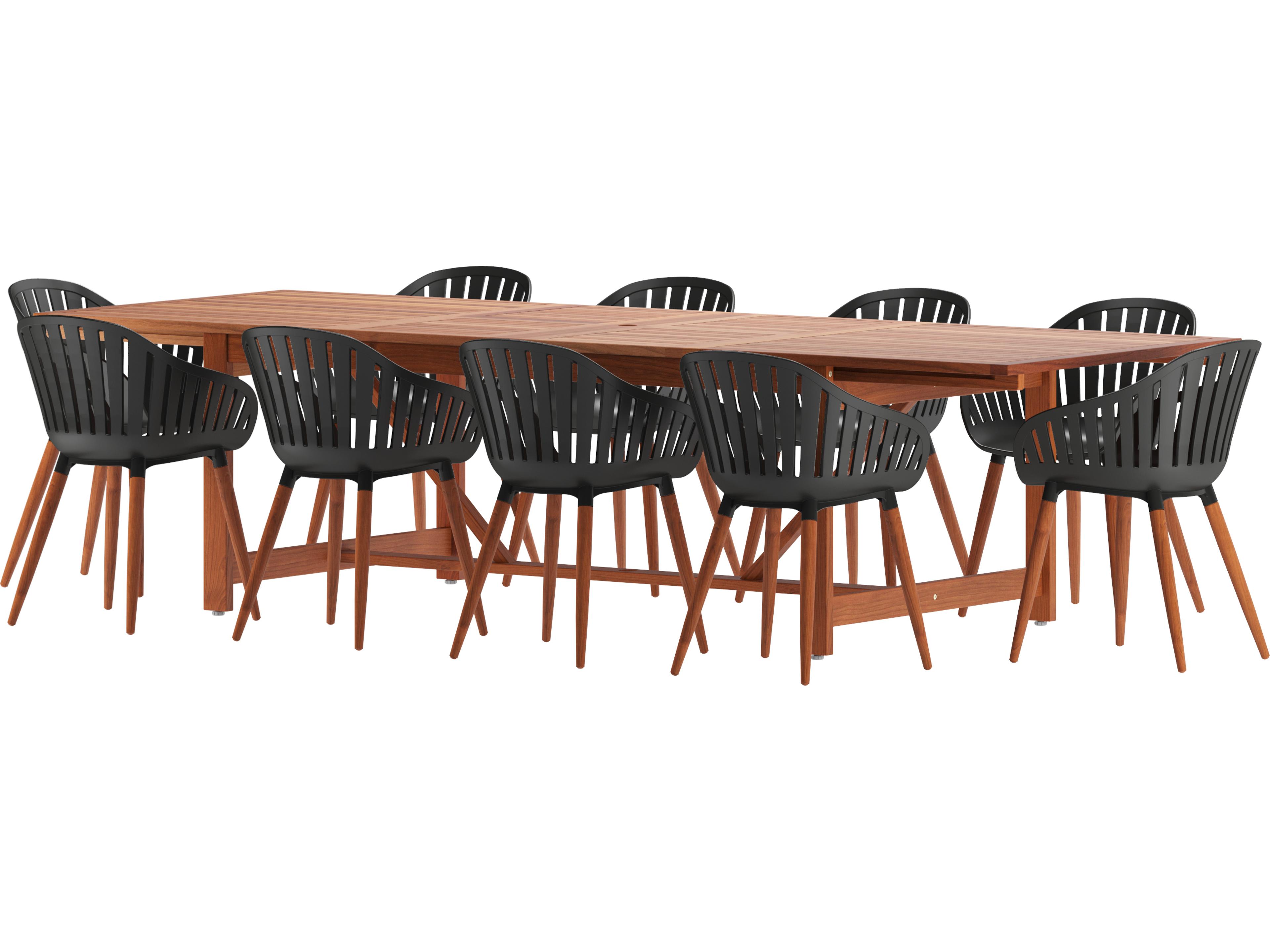 International Home Miami Amazonia Wood Resin Brown/Black 11 Piece Rectangular Outdoor Patio Dining Set