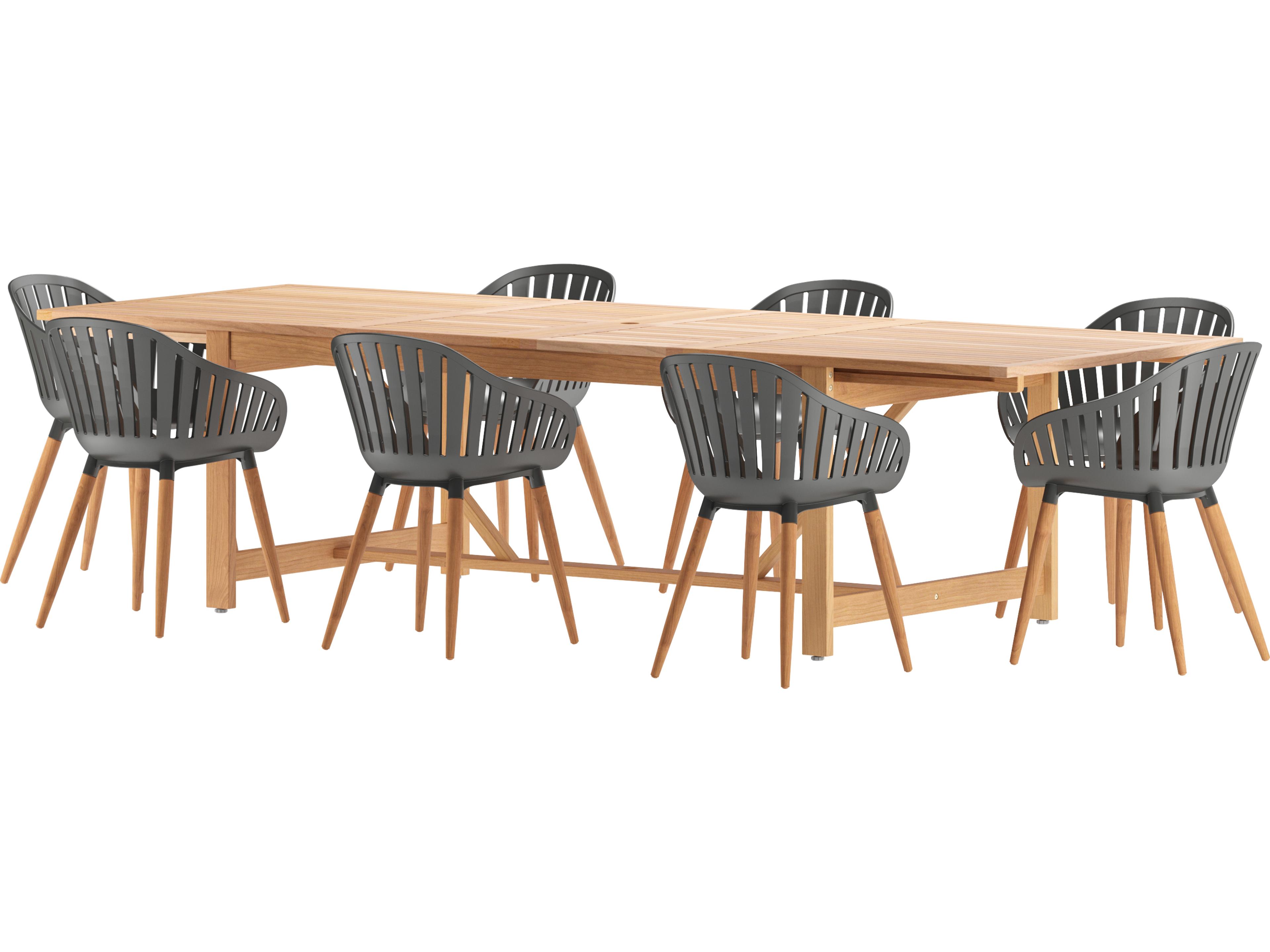 International Home Miami Amazonia Wood Resin Brown/Black & Brown 9 Piece Rectangular Outdoor Dining Set