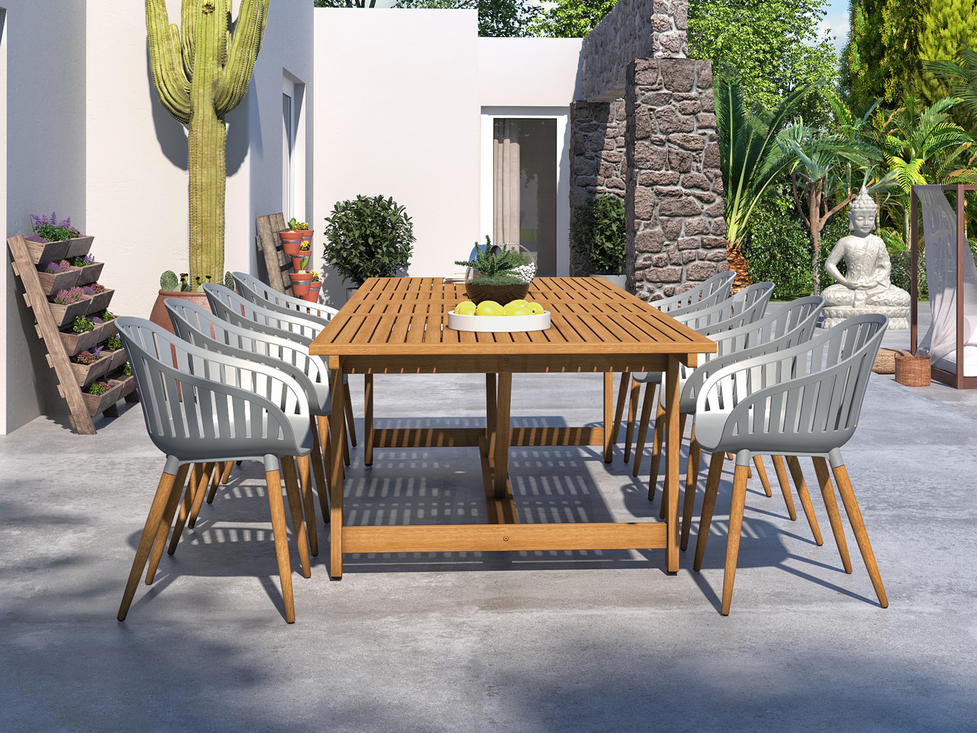International Home Miami Amazonia 9 Piece Rectangular Patio Dining Set Teak Finish