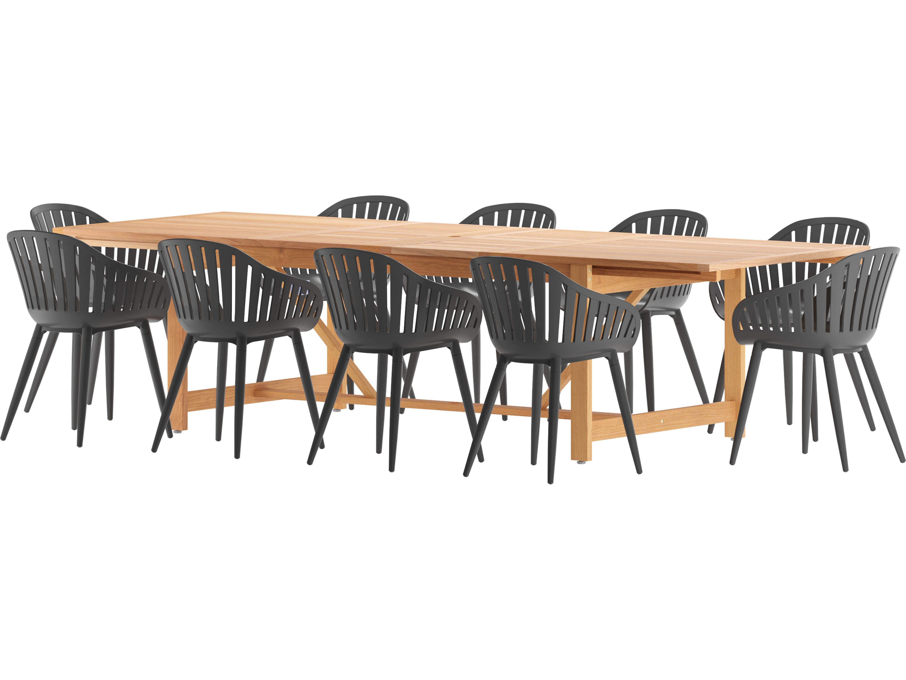 International Home Miami Amazonia Wood Aluminum Brown/Black 11 Piece Rectangular Outdoor Patio Dining Set