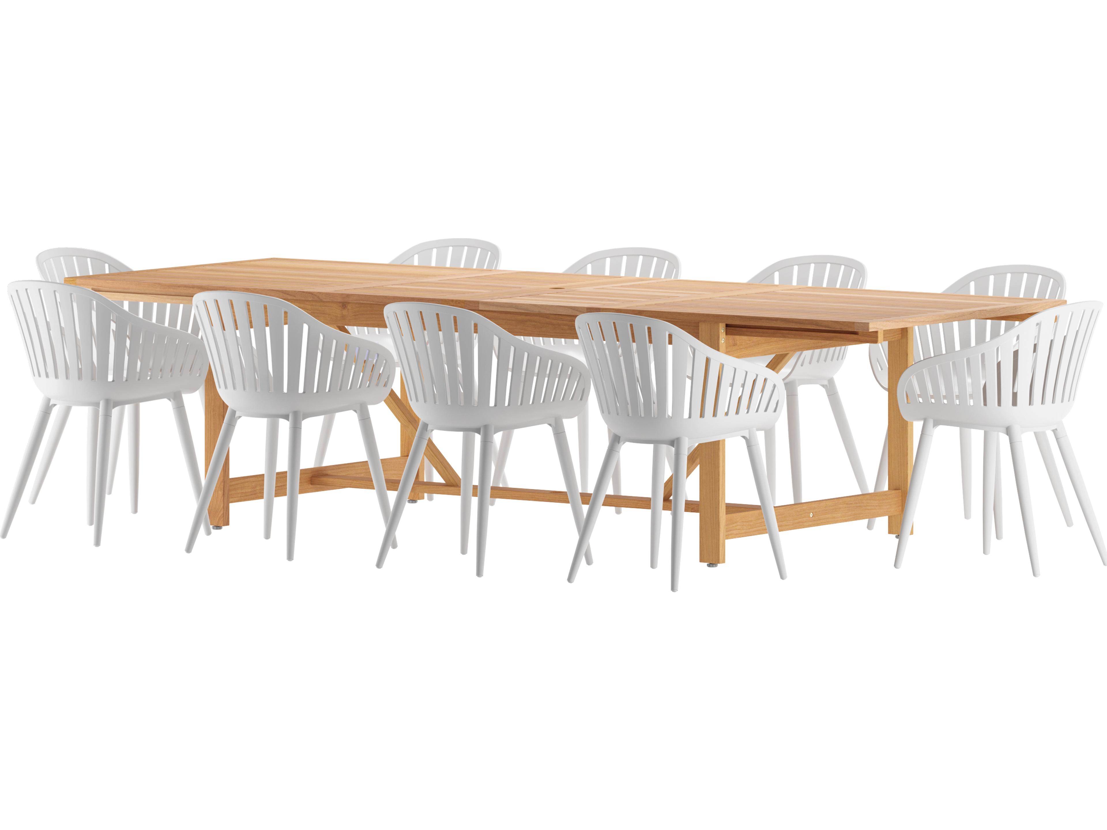 International Home Miami Amazonia Wood Aluminum Brown/White 11 Piece Rectangular Outdoor Dining Set