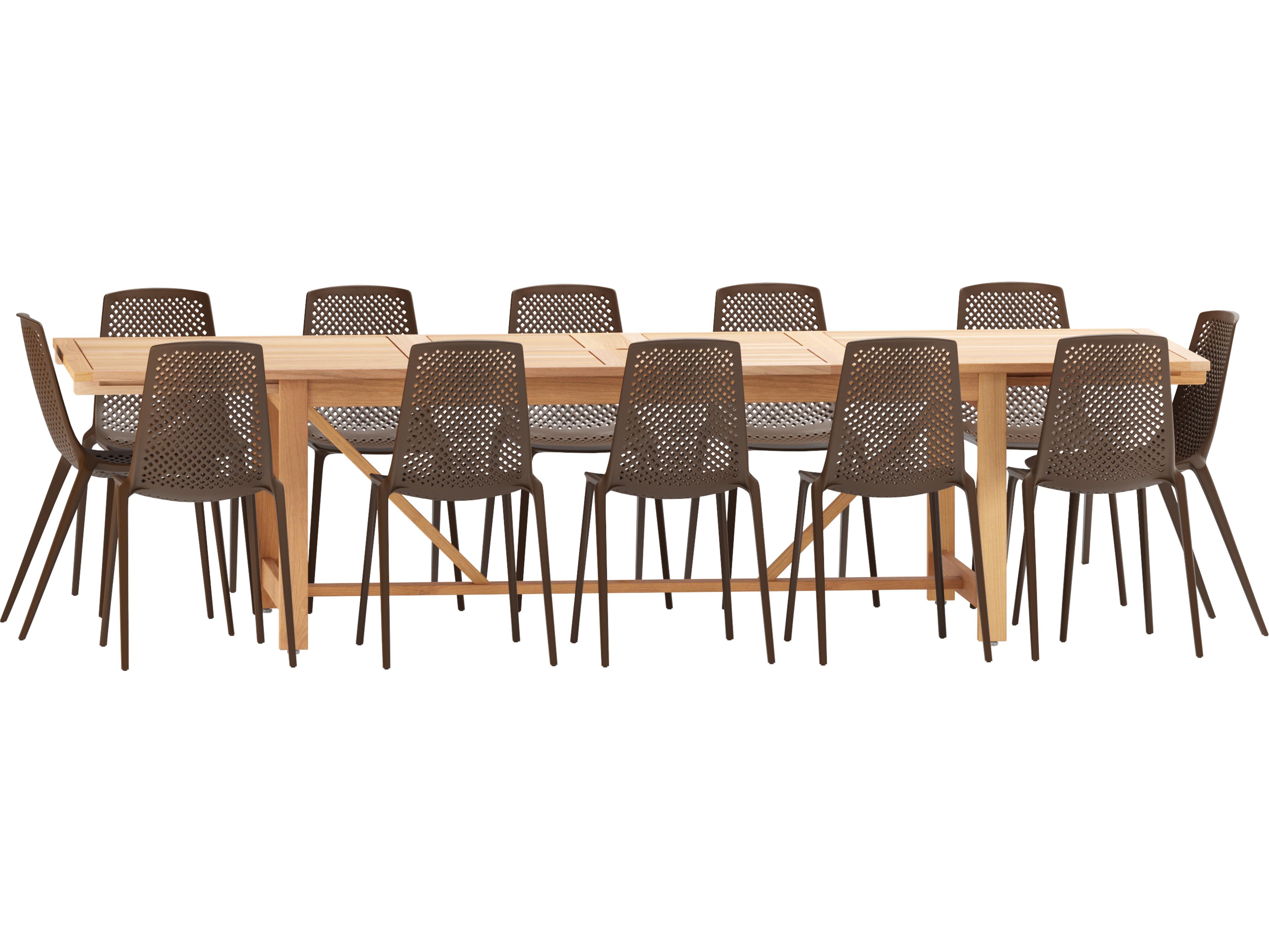 International Home Miami Amazonia Wood Resin Brown 13 Piece Rectangular Outdoor Patio Dining Set