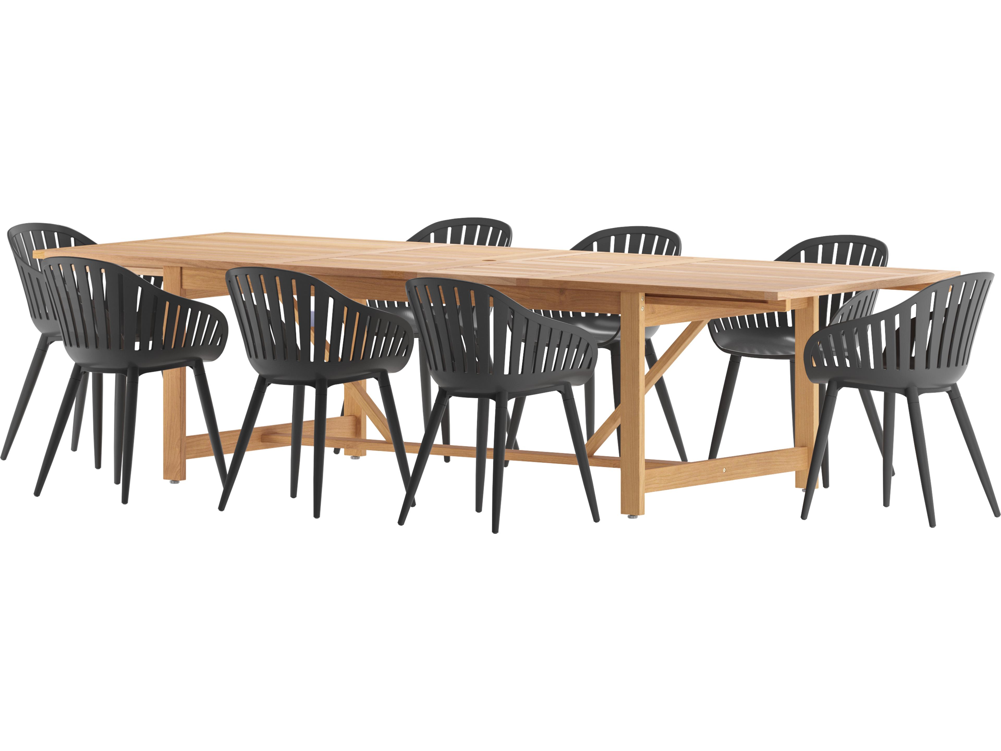 International Home Miami Amazonia Wood Aluminum Brown/Black 9 Piece Rectangular Outdoor Dining Set