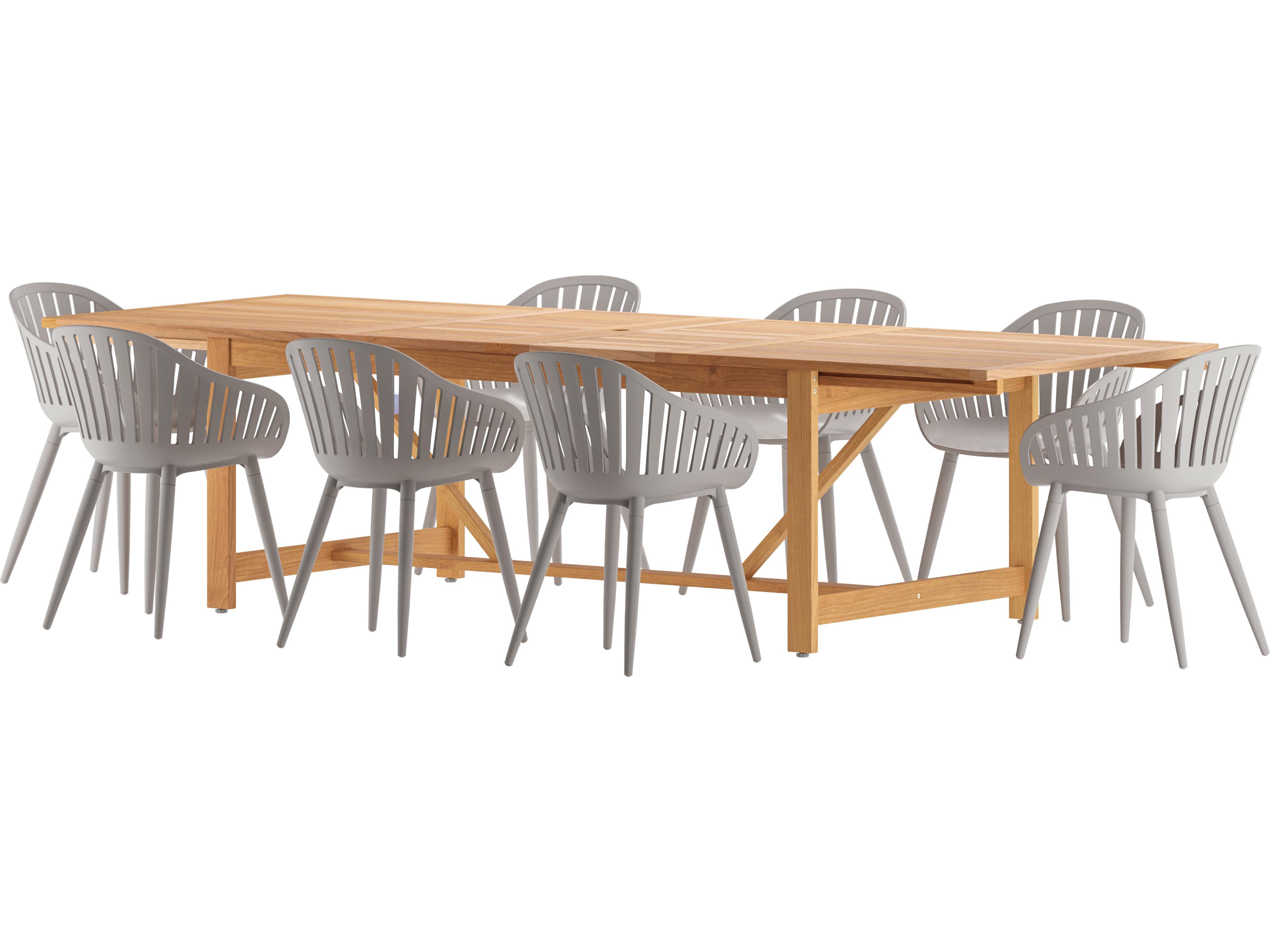 International Home Miami Amazonia Wood Aluminum Brown/Grey 9 Piece Rectangular Outdoor Patio Dining Set