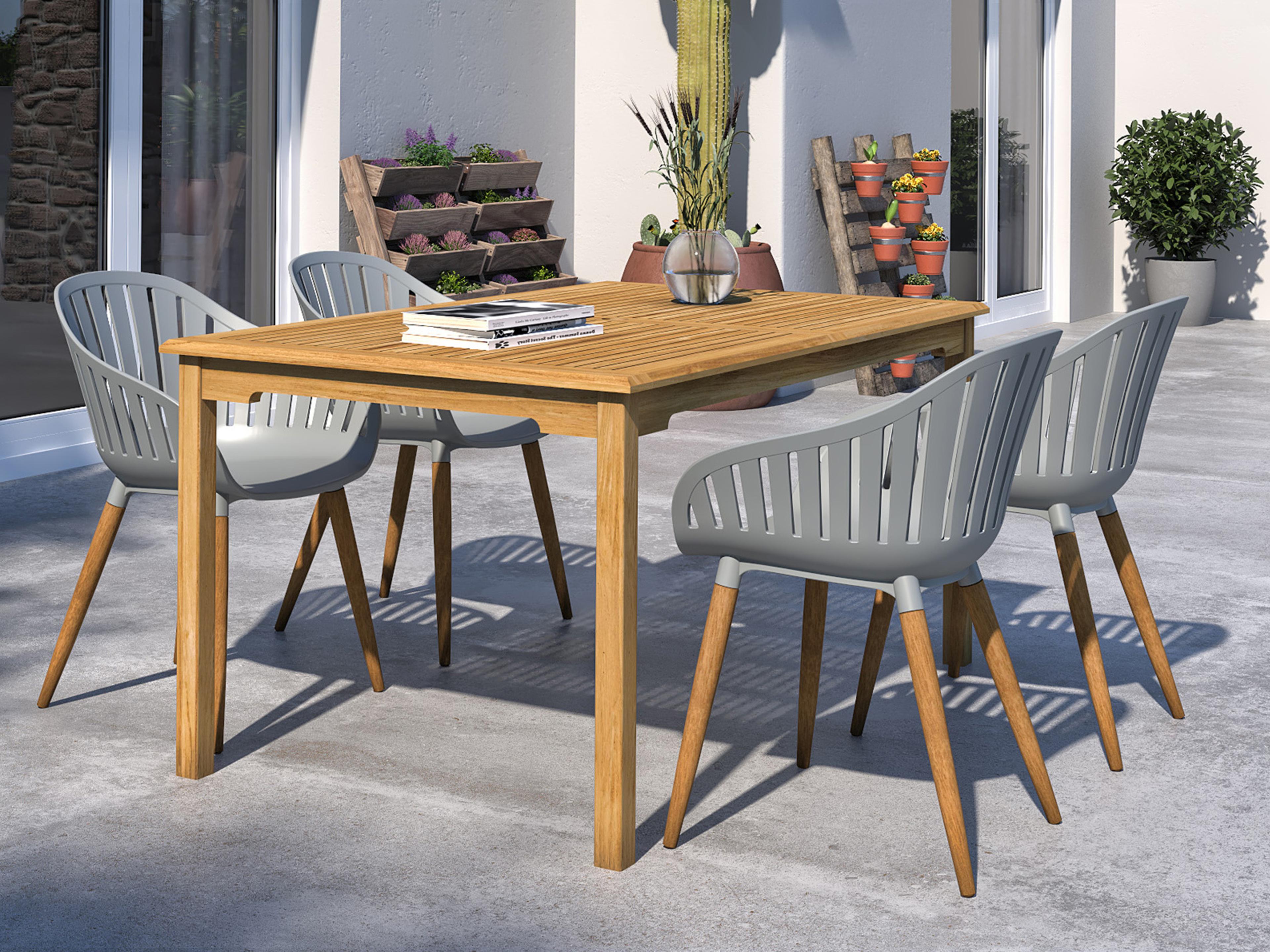 International Home Miami Amazonia 5 Piece Rectangular Outdoor Dining Set Certified Teak