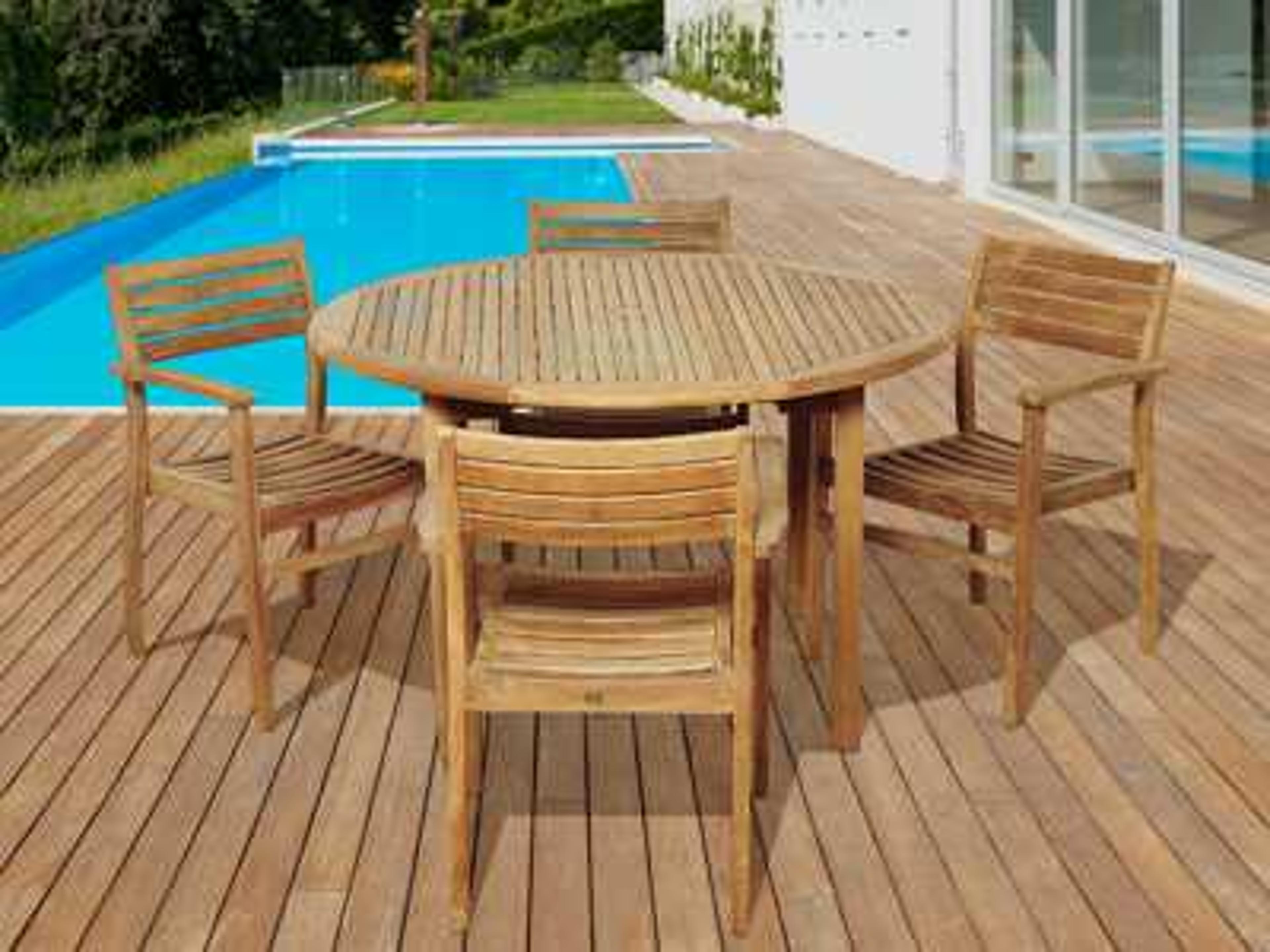 International Home Miami Amazonia Teak Five Piece Round Alex Outdoor Dining Set