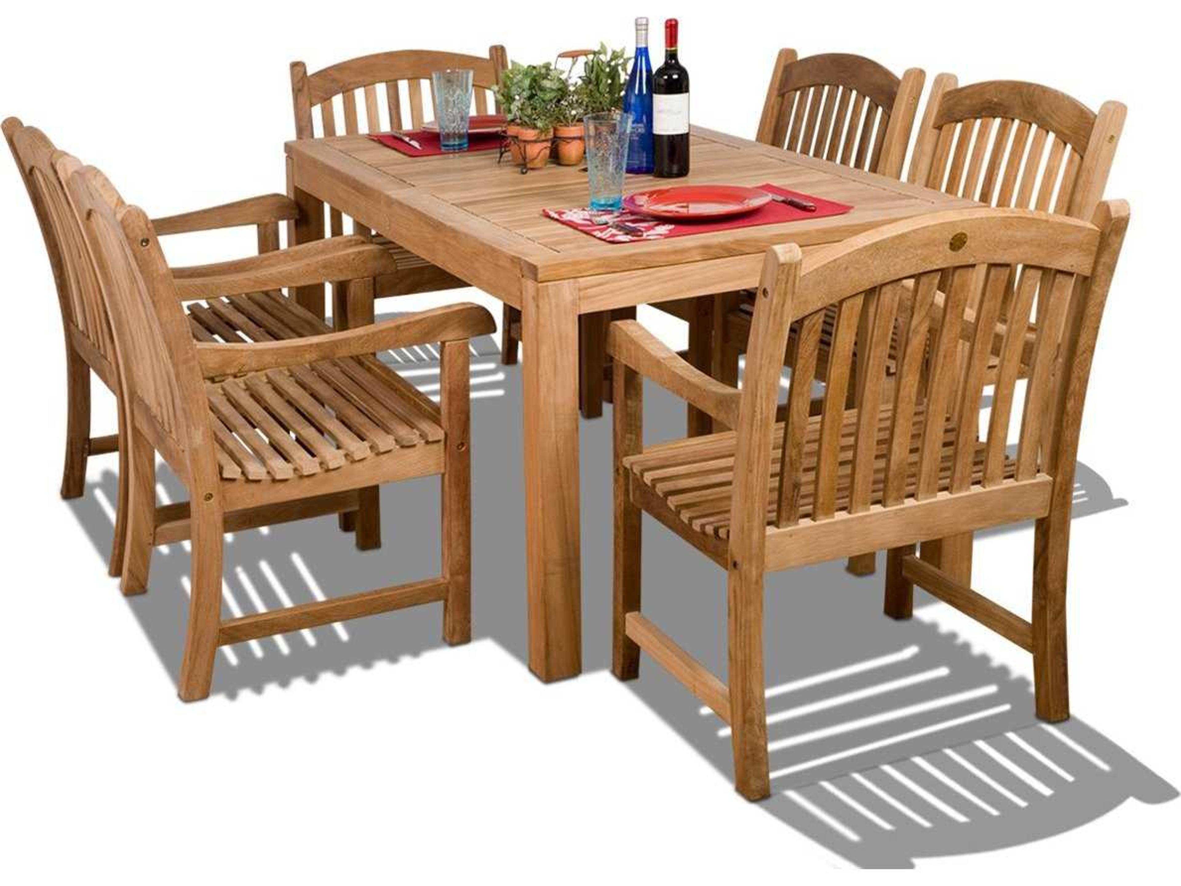 International Home Miami Amazonia Teak Rectangular Seven Piece Oslo Outdoor Patio Dining Set