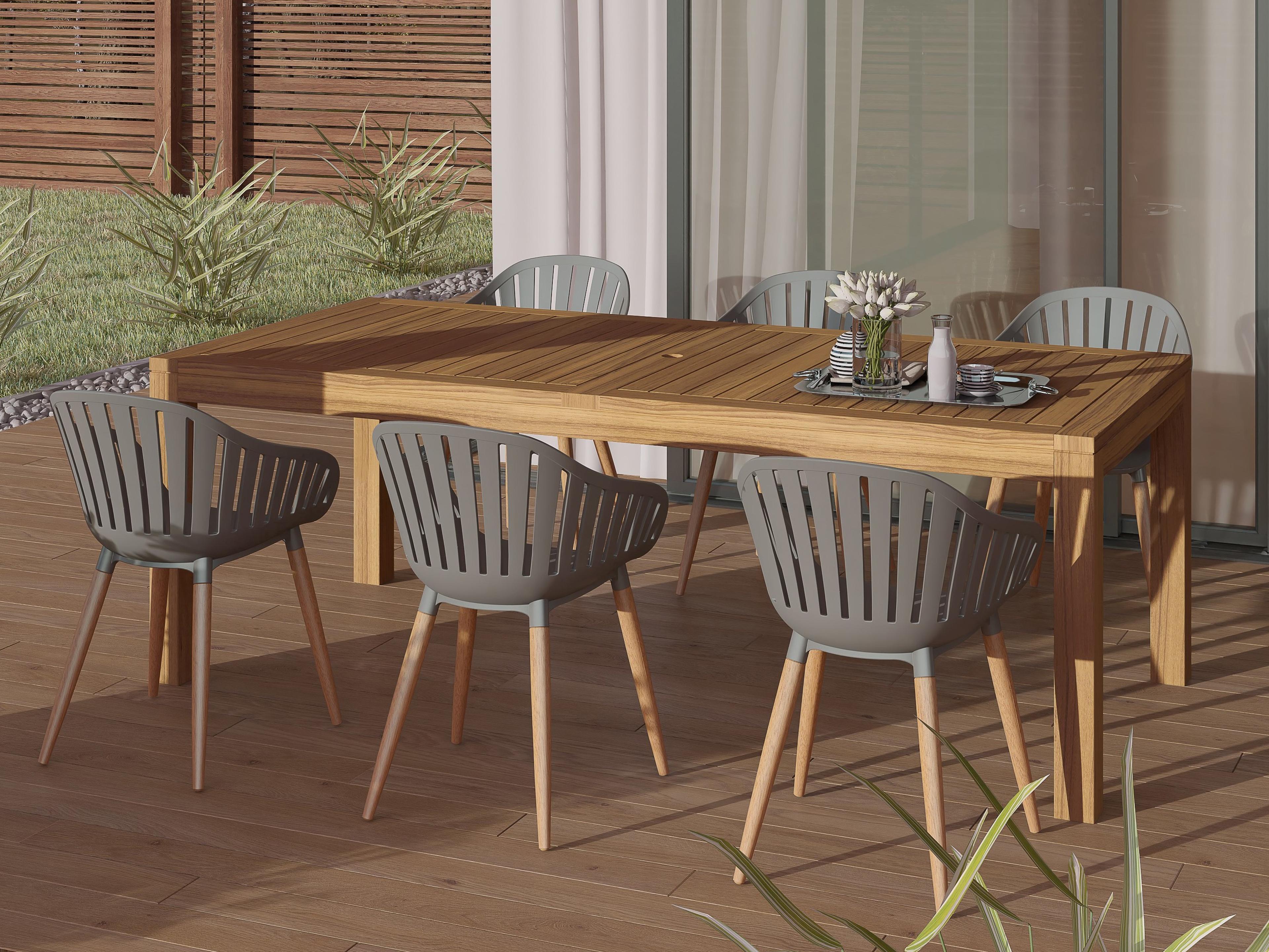International Home Miami Amazonia 7 Piece Rectangular Outdoor Dining Set Certified Teak