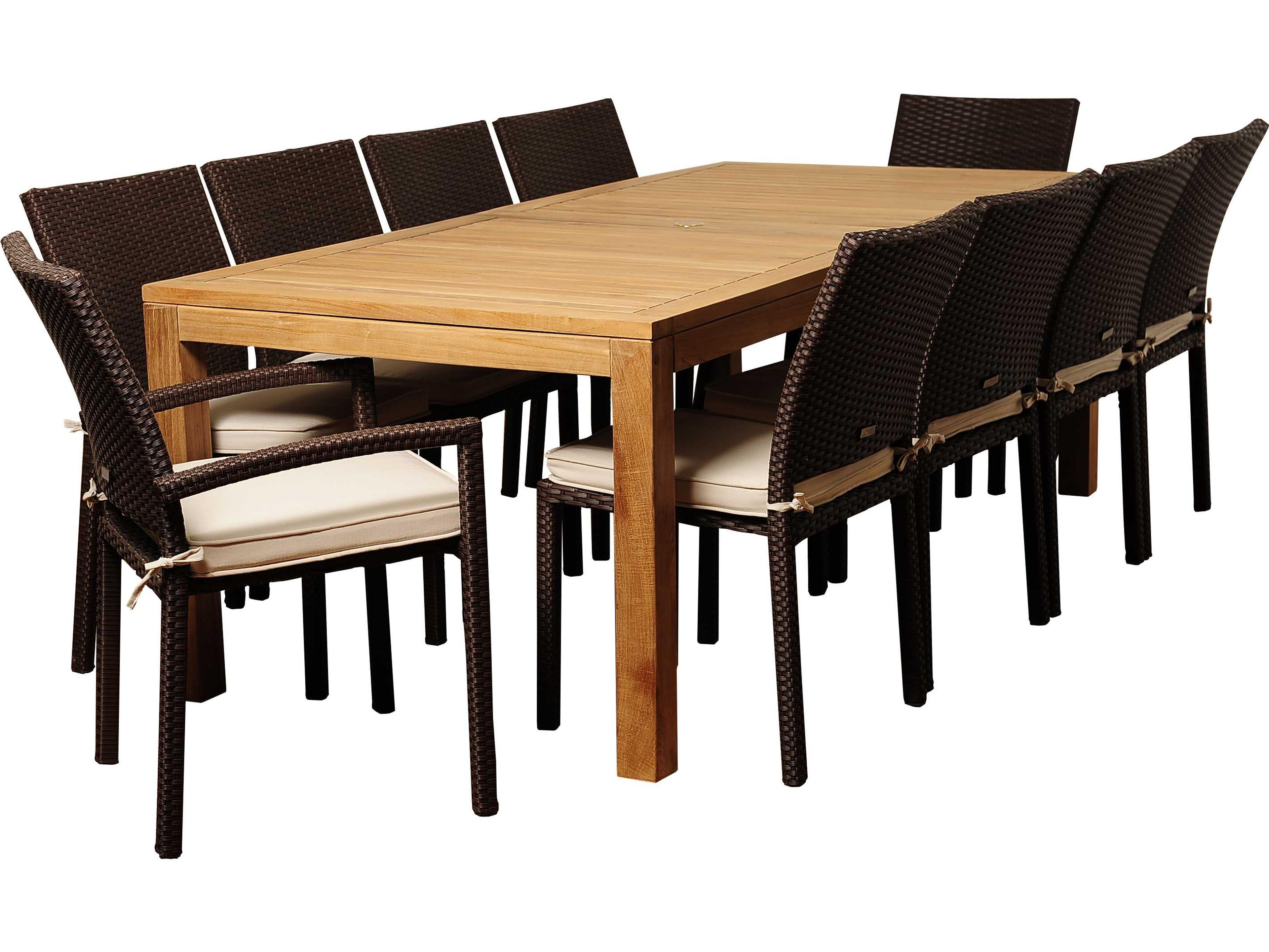 International Home Miami Amazonia Teak/Wicker Rectangular 11 Piece Darren Outdoor Dining Set with Off-White Cushions