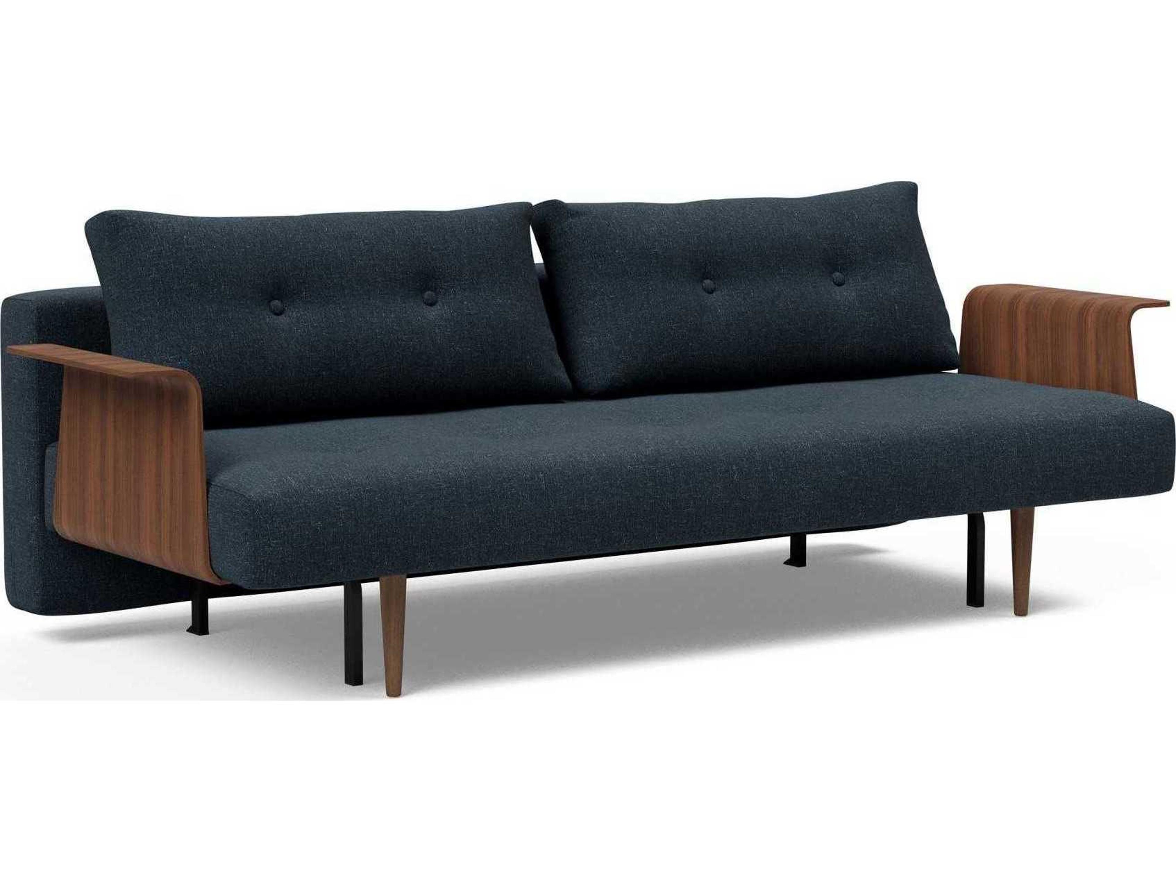 Innovation Recast Plus Nist Blue Dark Lacquered Oak Upholstered Sofa Bed