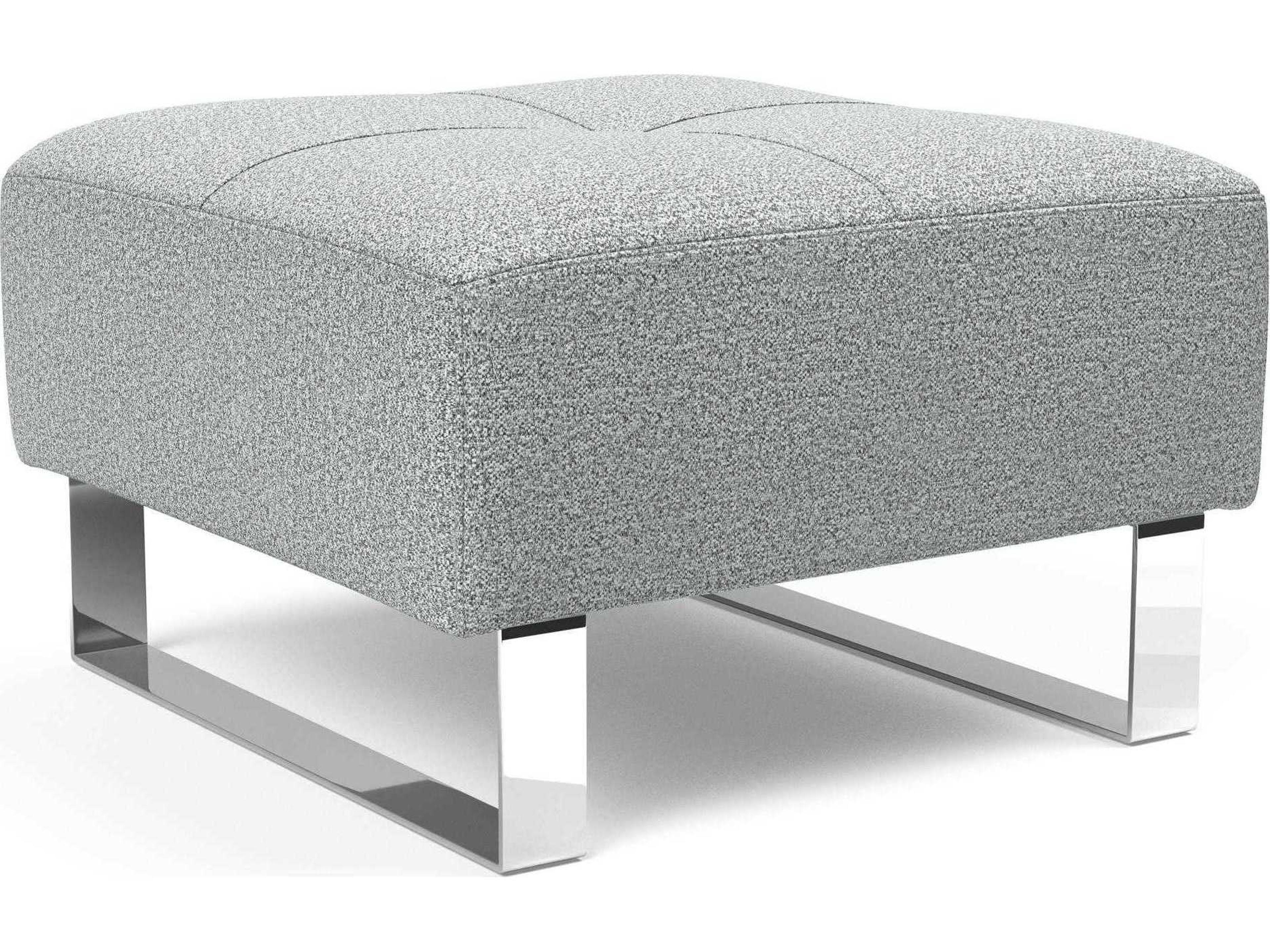 Innovation Deluxe Excess Melange Light Grey Chrome Upholstered Ottoman