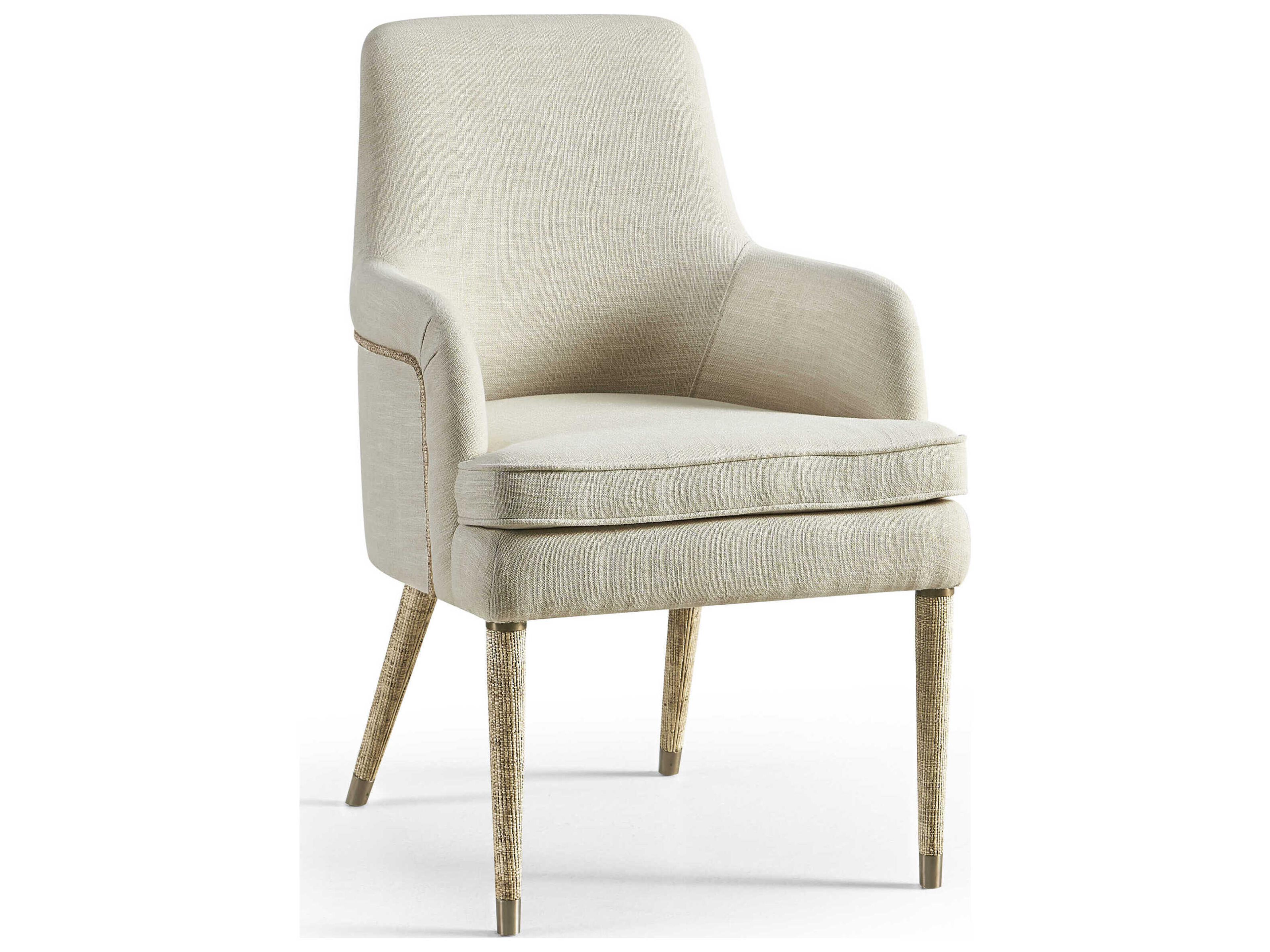 Jonathan Charles Water Acacia Wood Beige Upholstered Arm Dining Chair