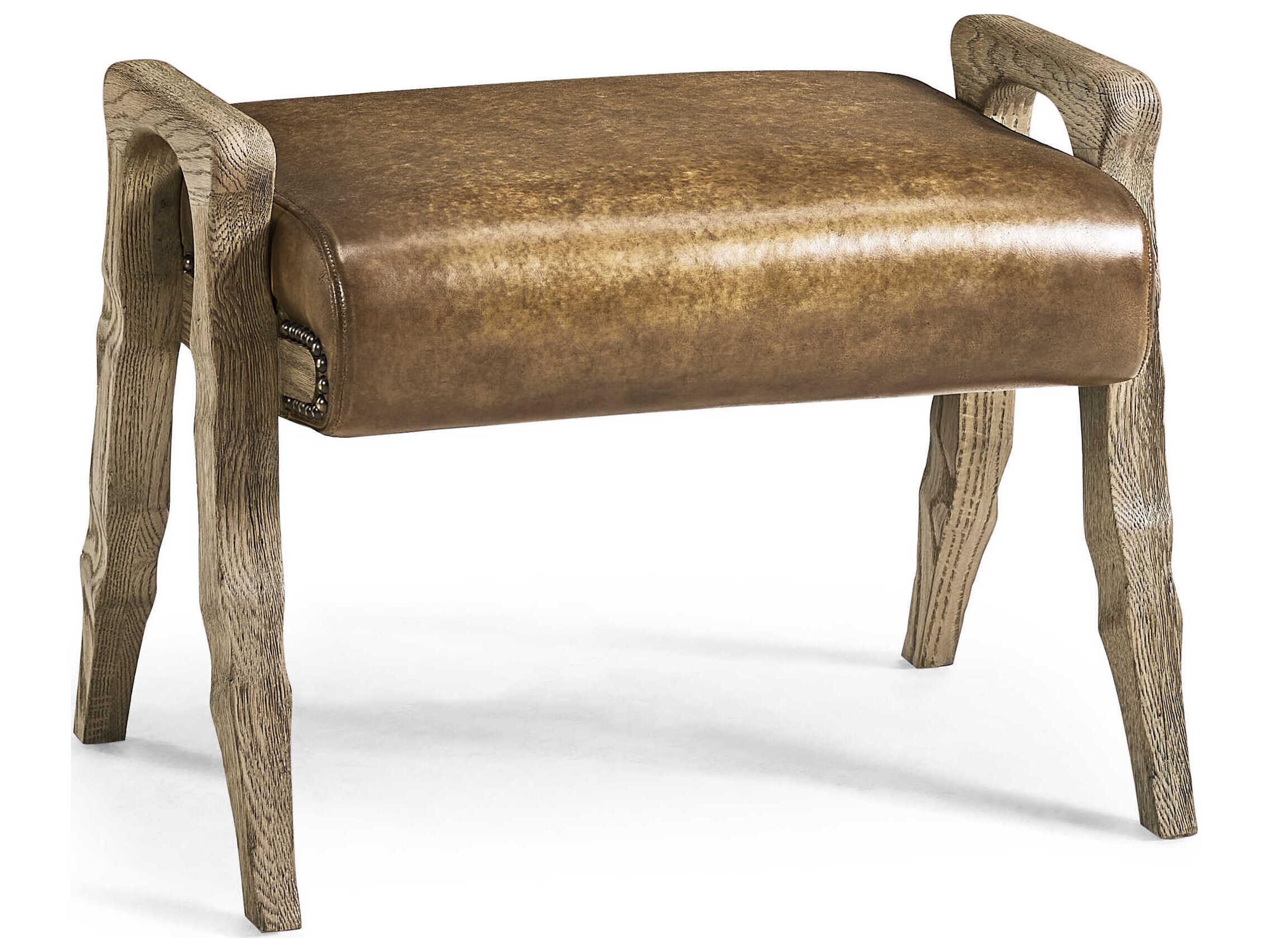 Jonathan Charles Echo Canyon Faded Oak Brown Leather Ottoman