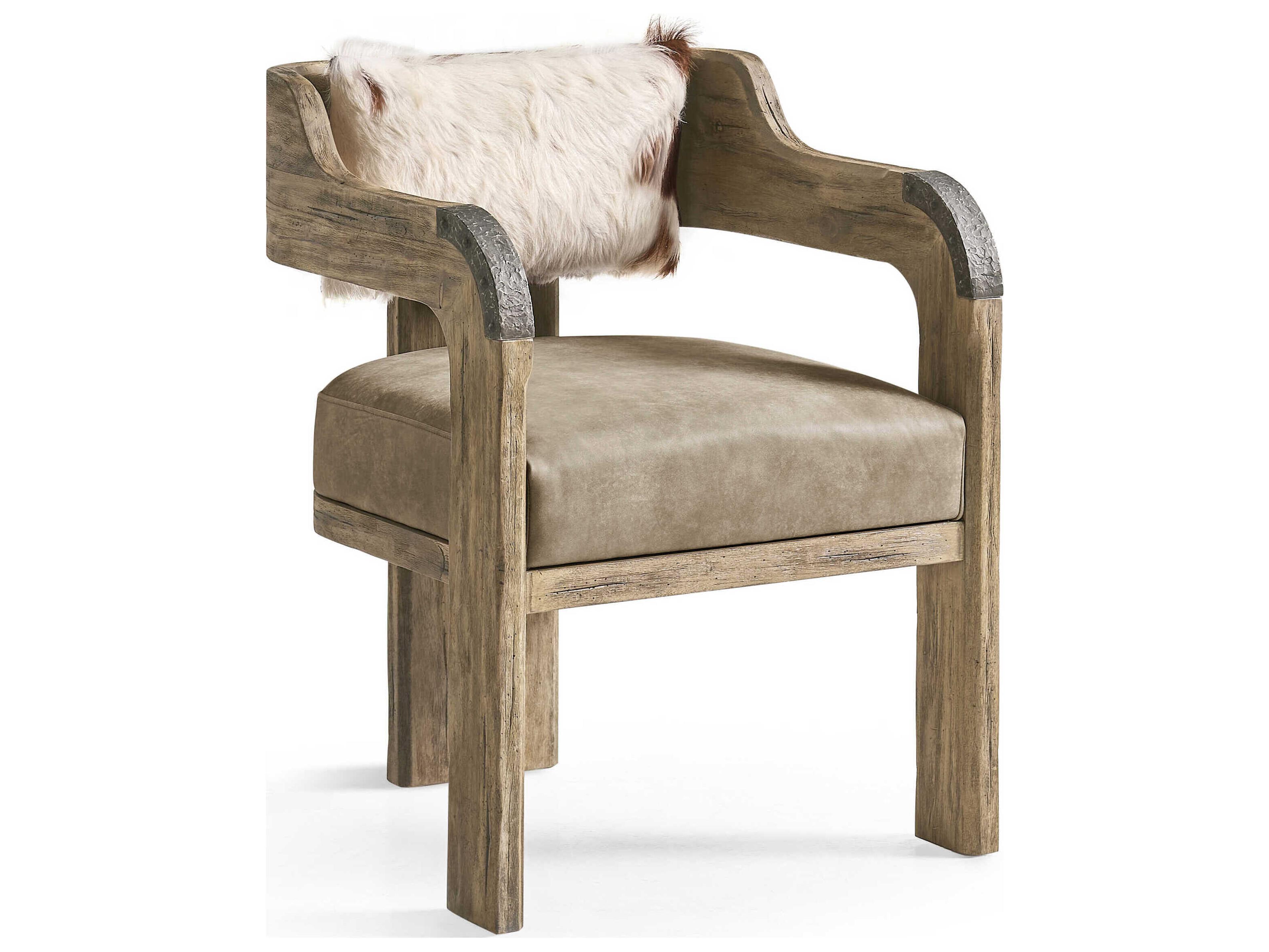 Jonathan Charles Stone Ridge Acacia Wood Brown Leather Arm Dining Chair