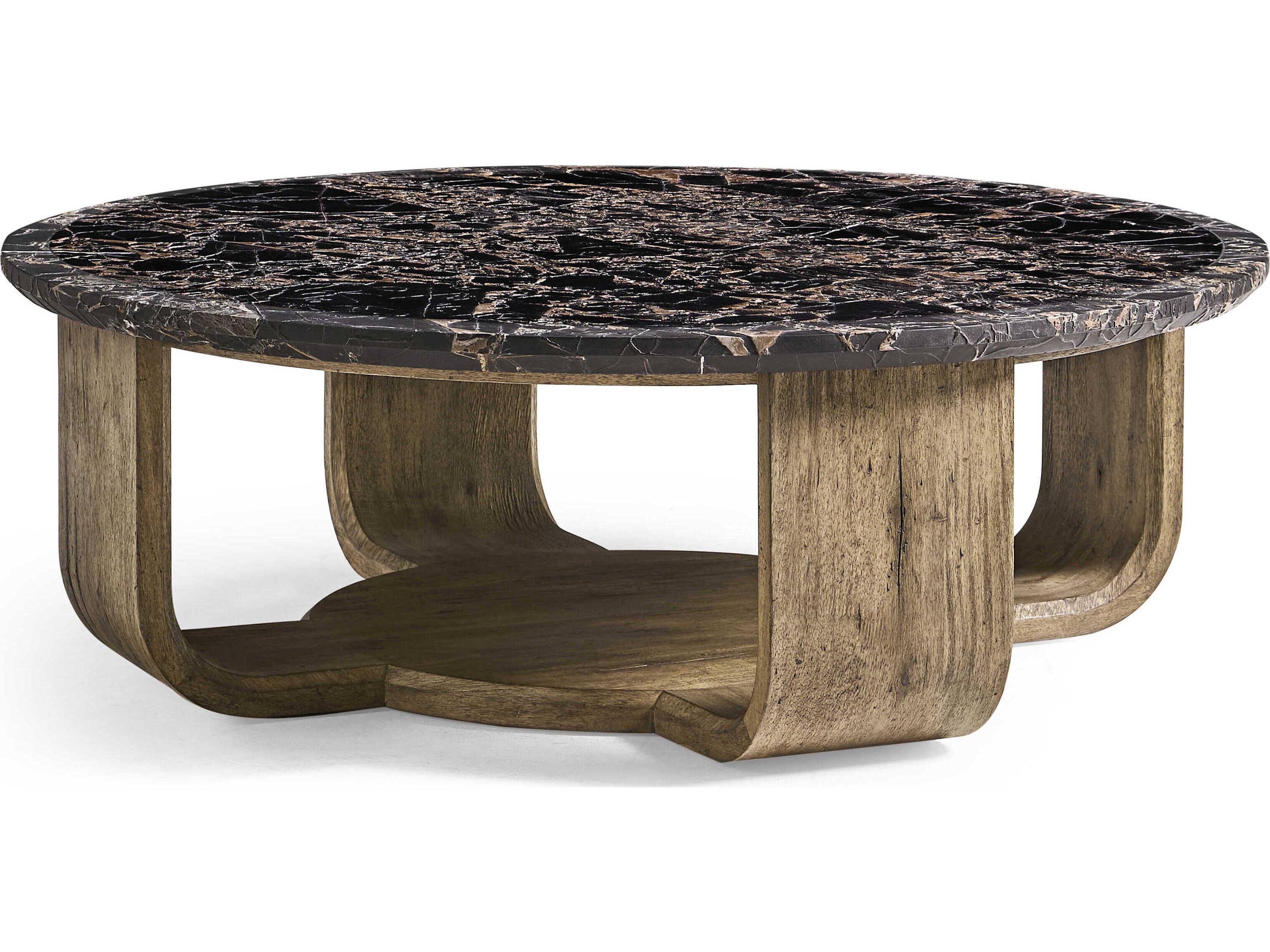 Jonathan Charles Stone Ridge Round Marble Tully Light Acacia Coffee Table