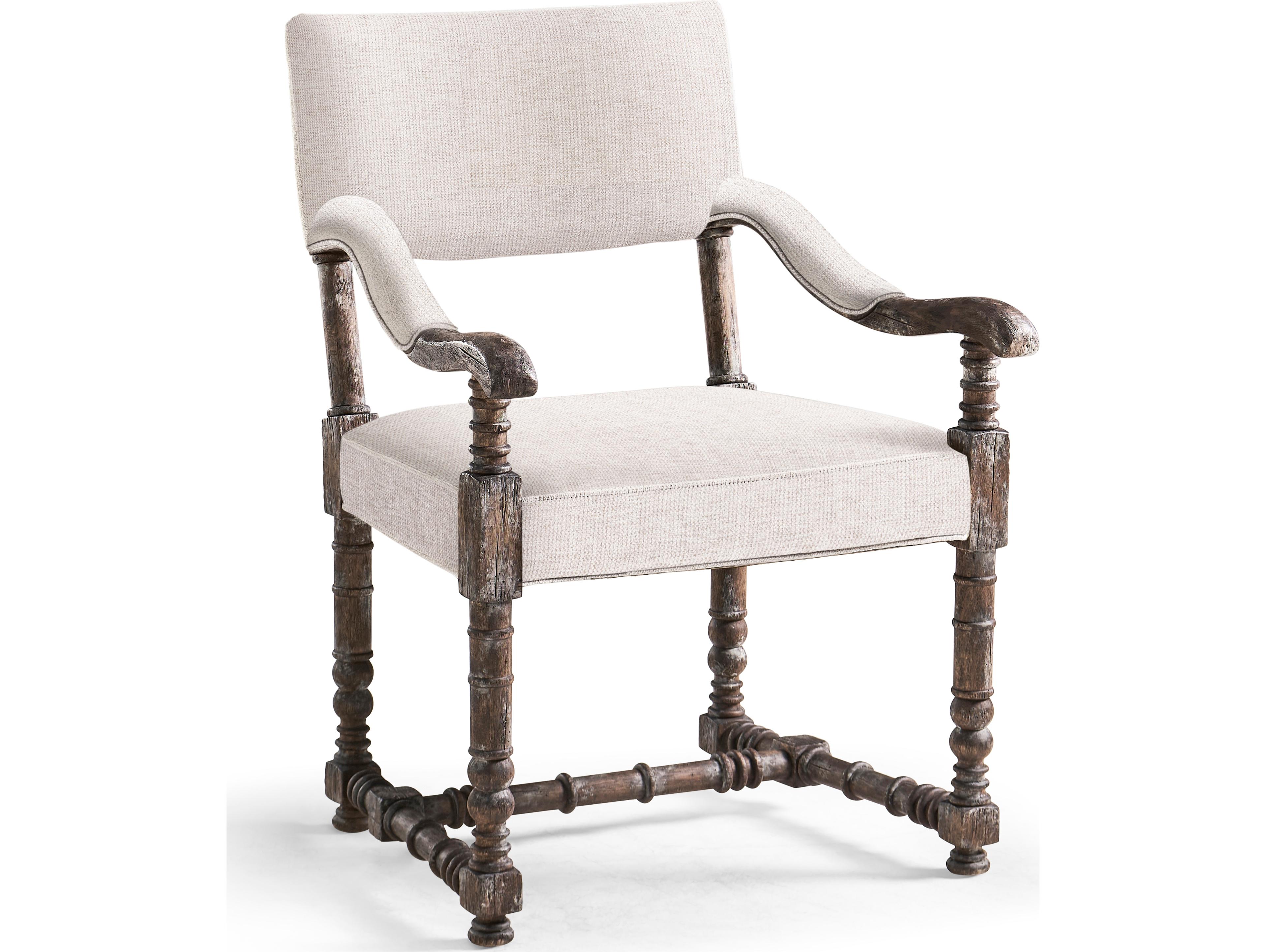 Jonathan Charles Caldera Acacia Wood White Upholstered Arm Dining Chair