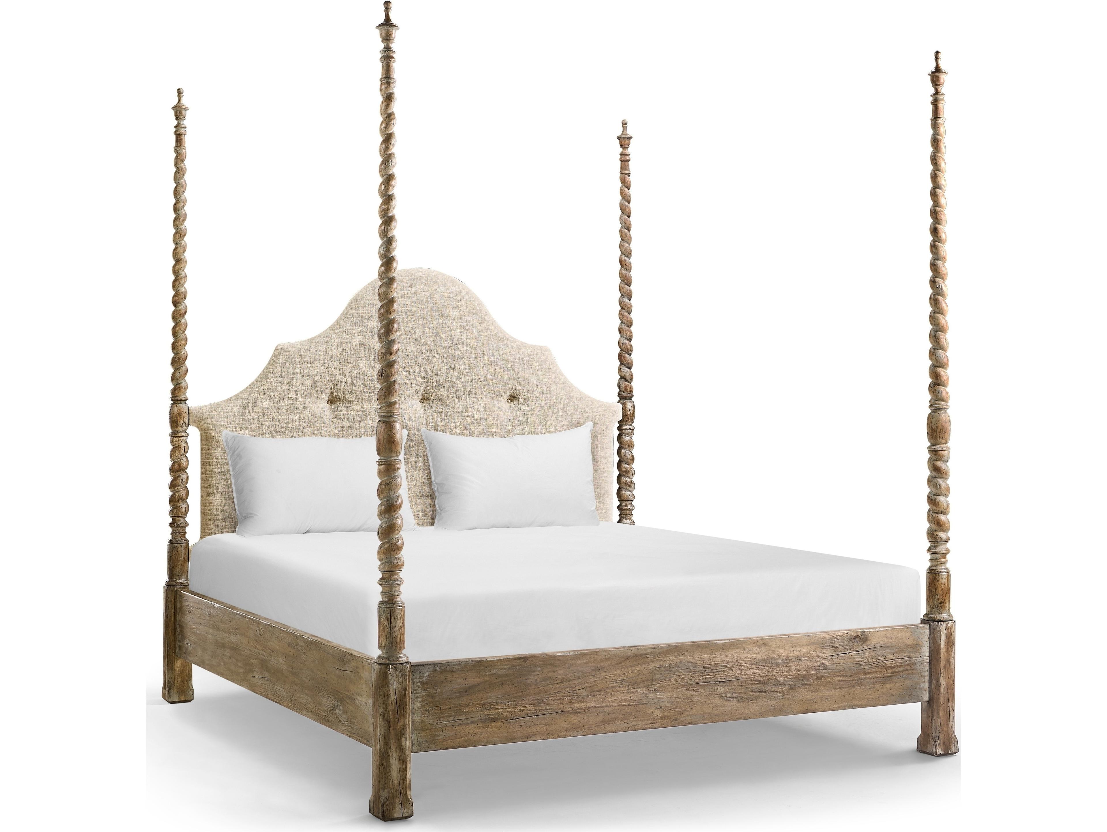 Jonathan Charles Caldera Light Spain Painted Walnut Brown Acacia Wood King Four Poster Bed
