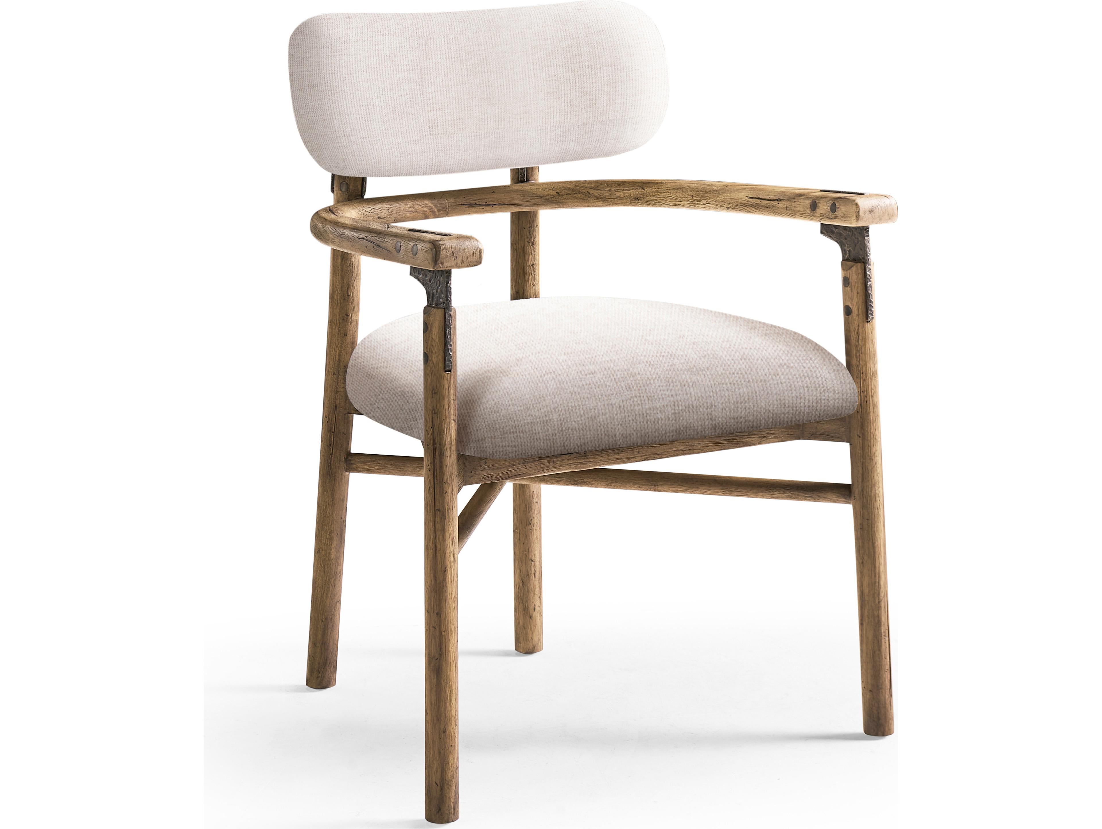 Jonathan Charles Stone Ridge Acacia Wood White Upholstered Arm Dining Chair