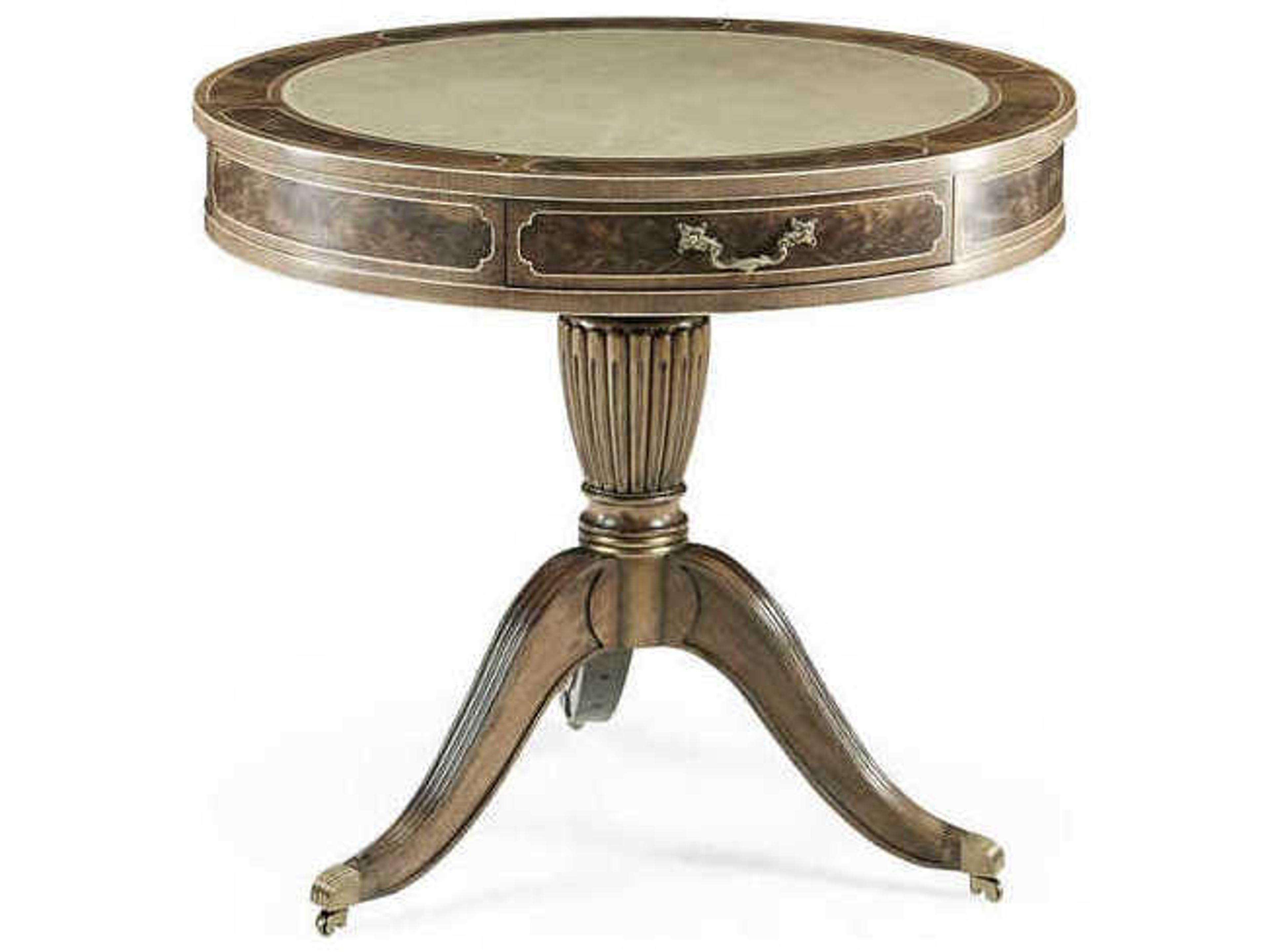 Jonathan Charles Buckingham Round Leather Bleached Mahogany End Table