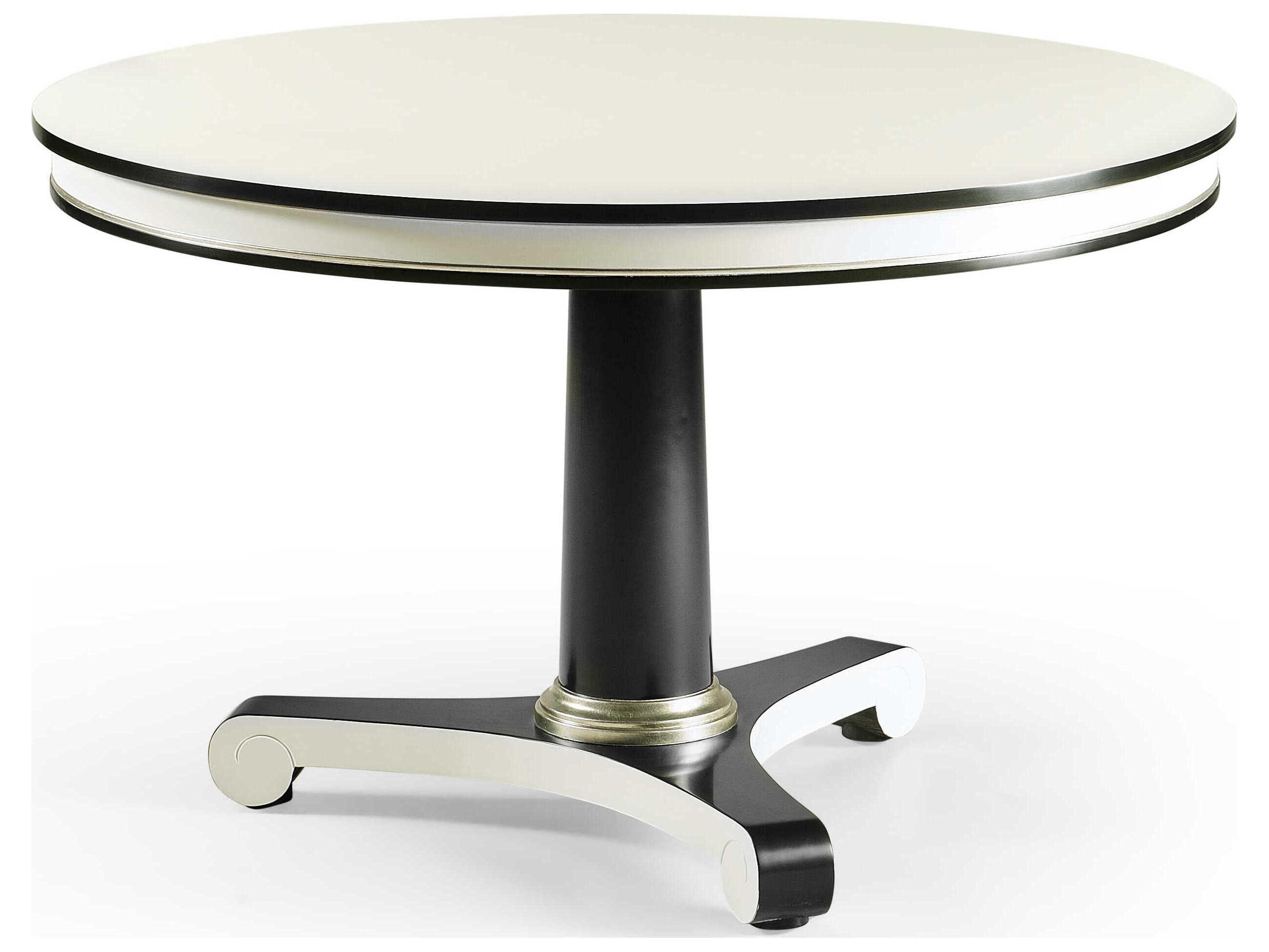 Jonathan Charles Reimagined Round Wood Lacquered White Dove & Formal Black Dining Table